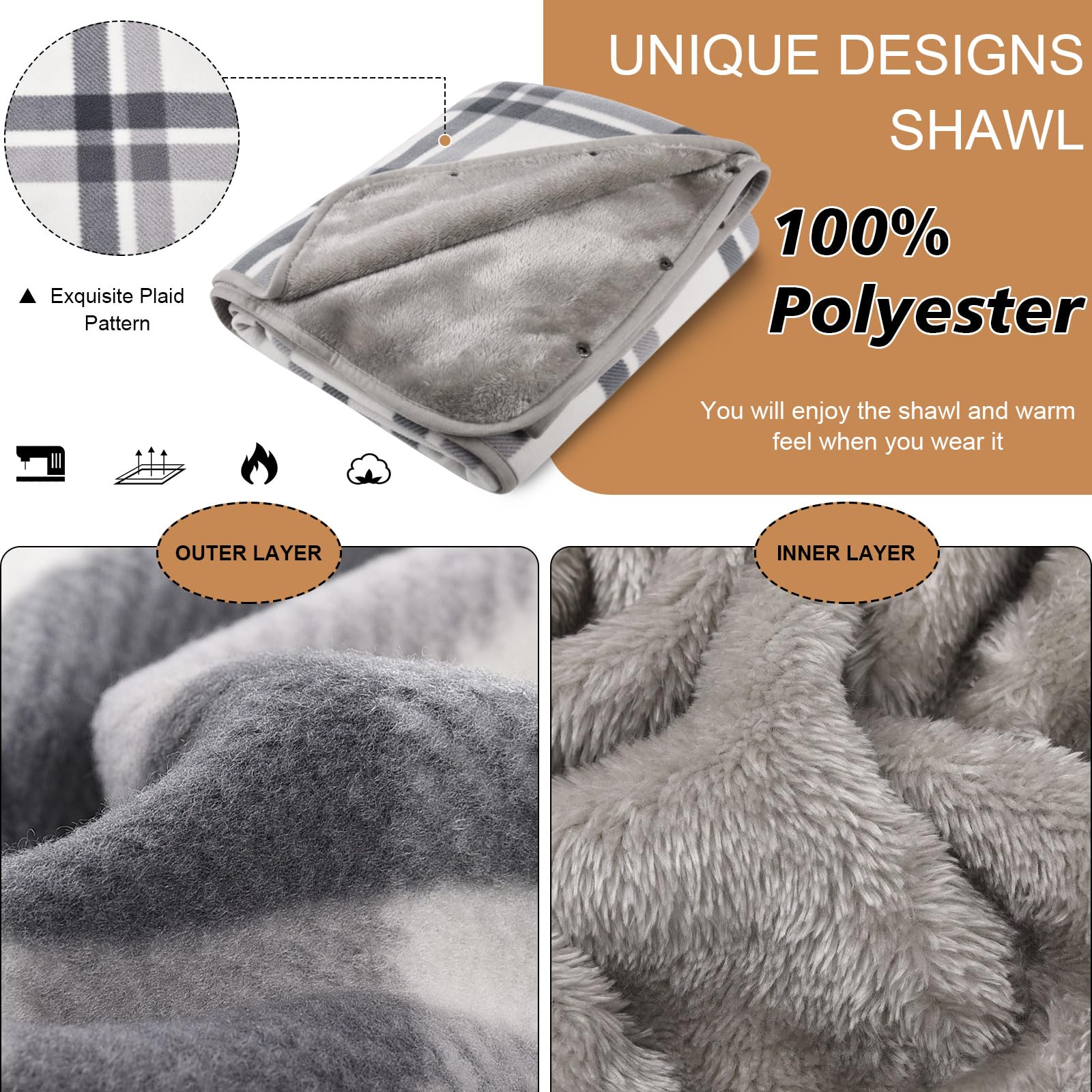 heekpek Sciarpa Grande Invernale Sciarpa Scialle Donna Caldo Coperta Scialle con Bottone Plaid Poncho Scialle Pile Multifunzione Sciarpa Oversize in 2 Taglie