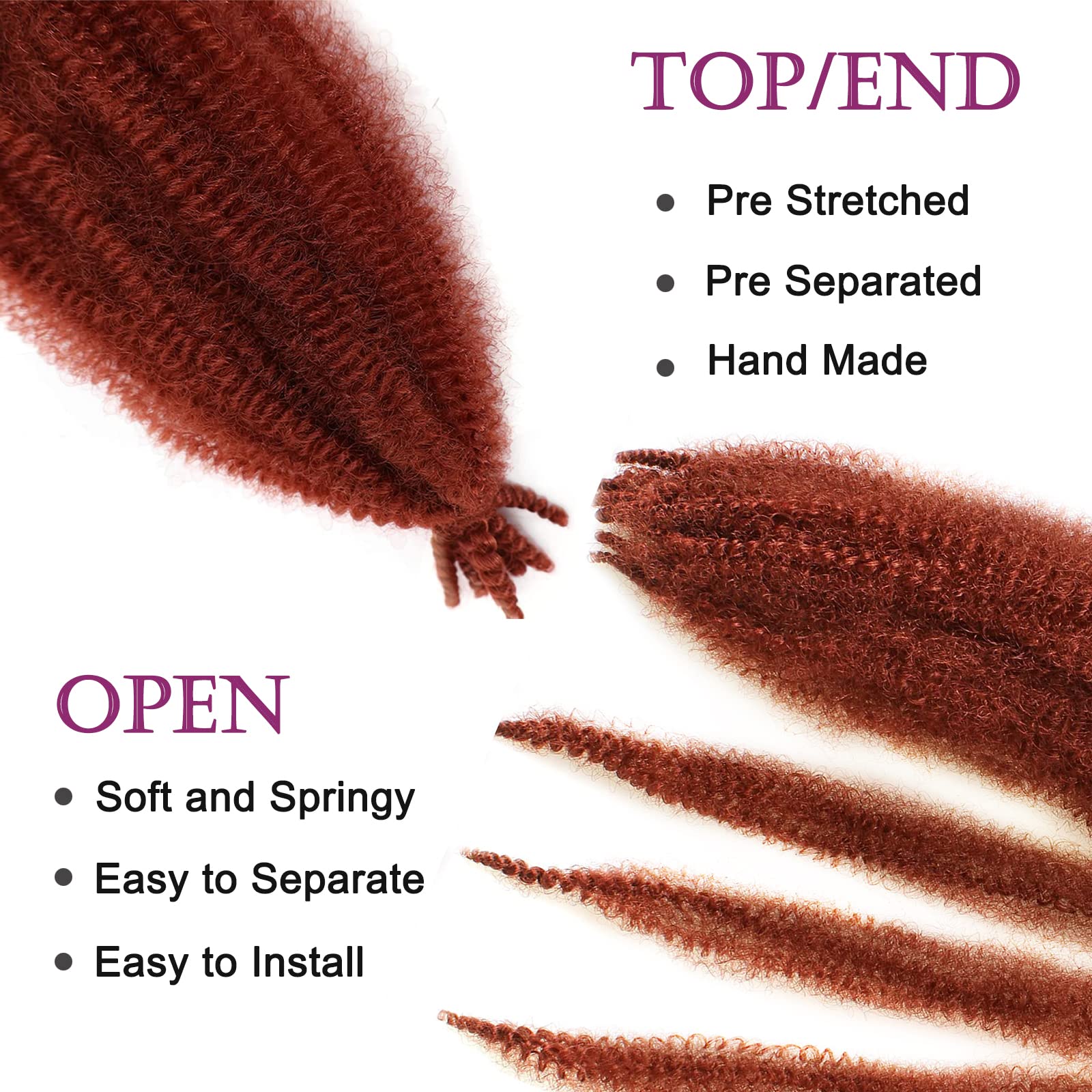 8 Packs Springy Afro Twist Hair 24inch Pre-Separated Kinky Marley Twist Braiding Hair Soft Synthetic Crochet for Distressed Spring Extensions for Women (350) - Image 3