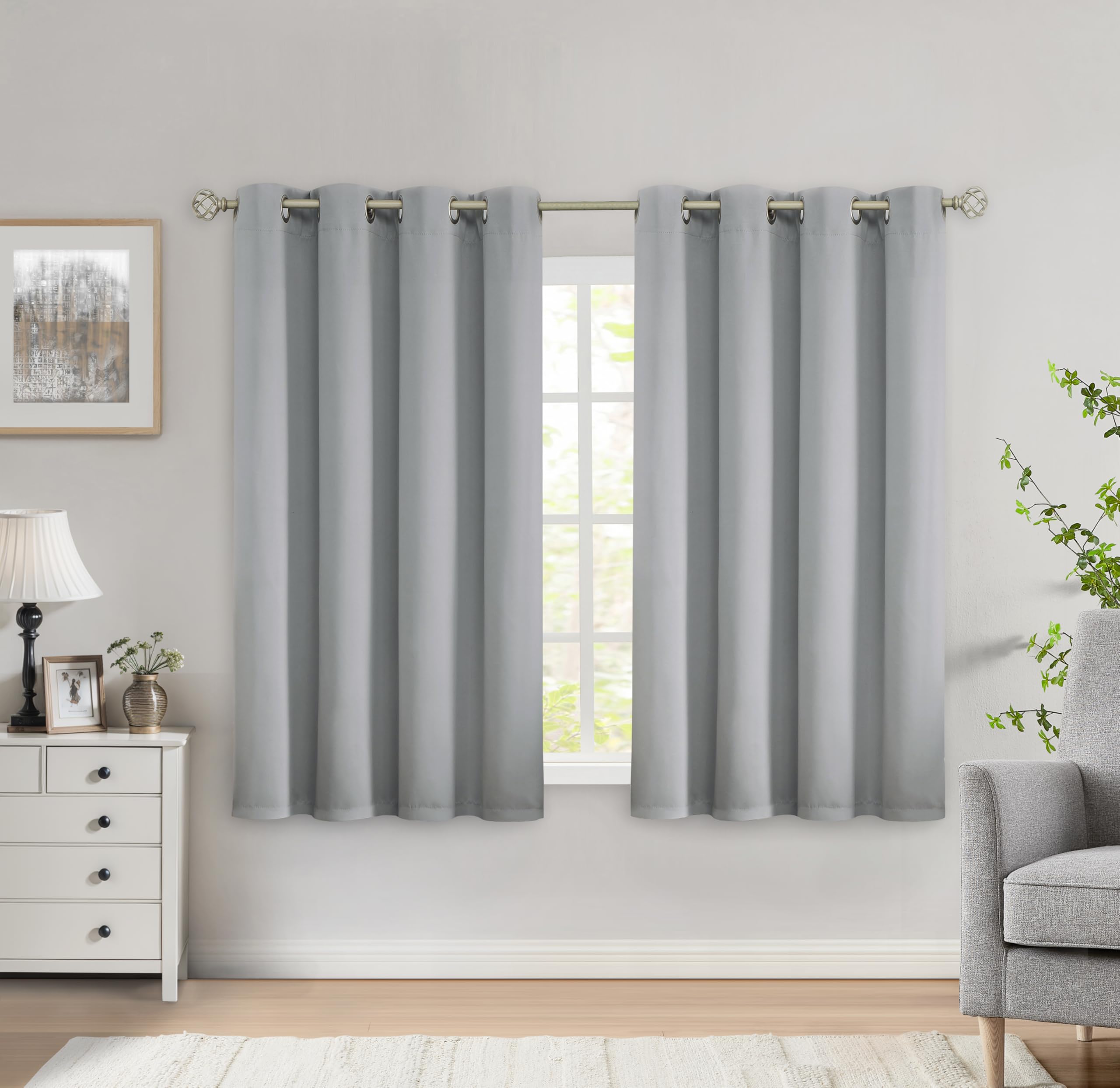 Bujasso Silver 95% Blackout Curtains 54 inches Thermal Insulated Room Darkening Draps for Living Room Bedroom Luxury Energy Saving Window Treatment Sets Grommet Top 2 Panels 45" Wx54 L - Image 2