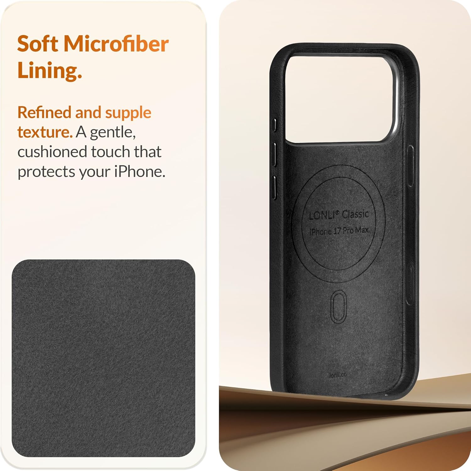 LONLI Classic | Gold-Rated Leather - European Genuine Vele Leather Case for iPhone 17 Pro Max - [Built-in Camera Control and Compatible with Magsafe] - Black - Image 6