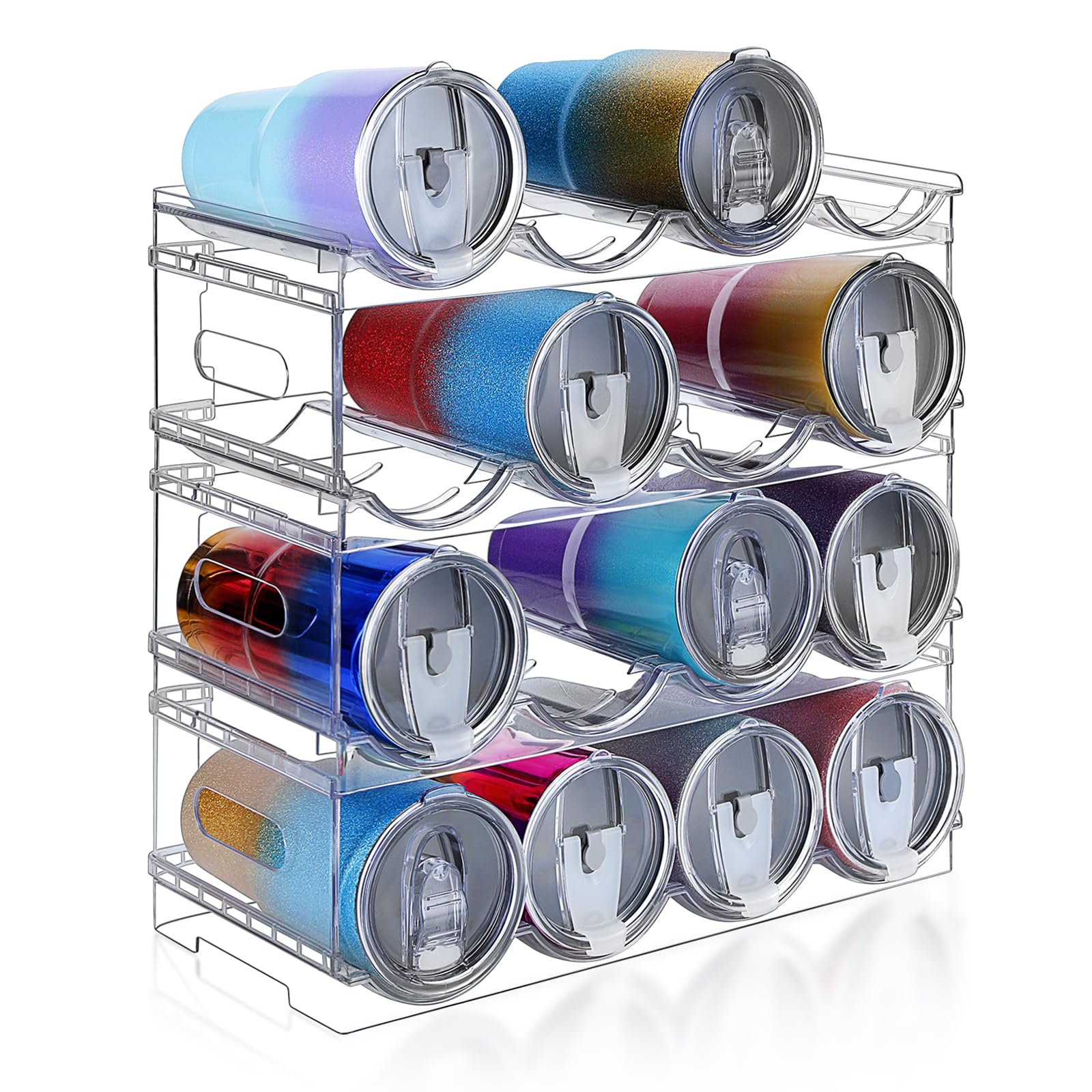 Large Compartment Water Bottle Organizer,4 Tier Stackable Water Bottle Rack for Cabinet,Tumbler Storage Organizer for Kitchen,Fridge,Cabinet Organization and Storage,Clear Water Bottle Storage Rack