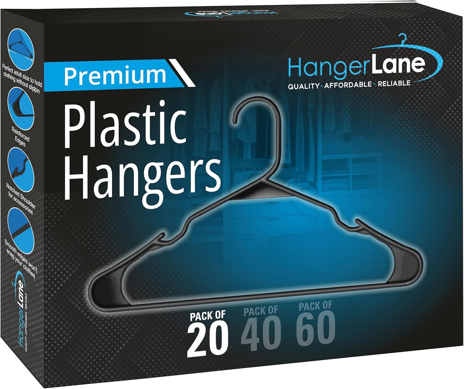 plastic hangers 20, 40, 60 pack – space saving hangers for clothes – black plastic hangers for neatly hanging clothing, shirts, jackets, pants, laundry, dresses & more (20 pack)
