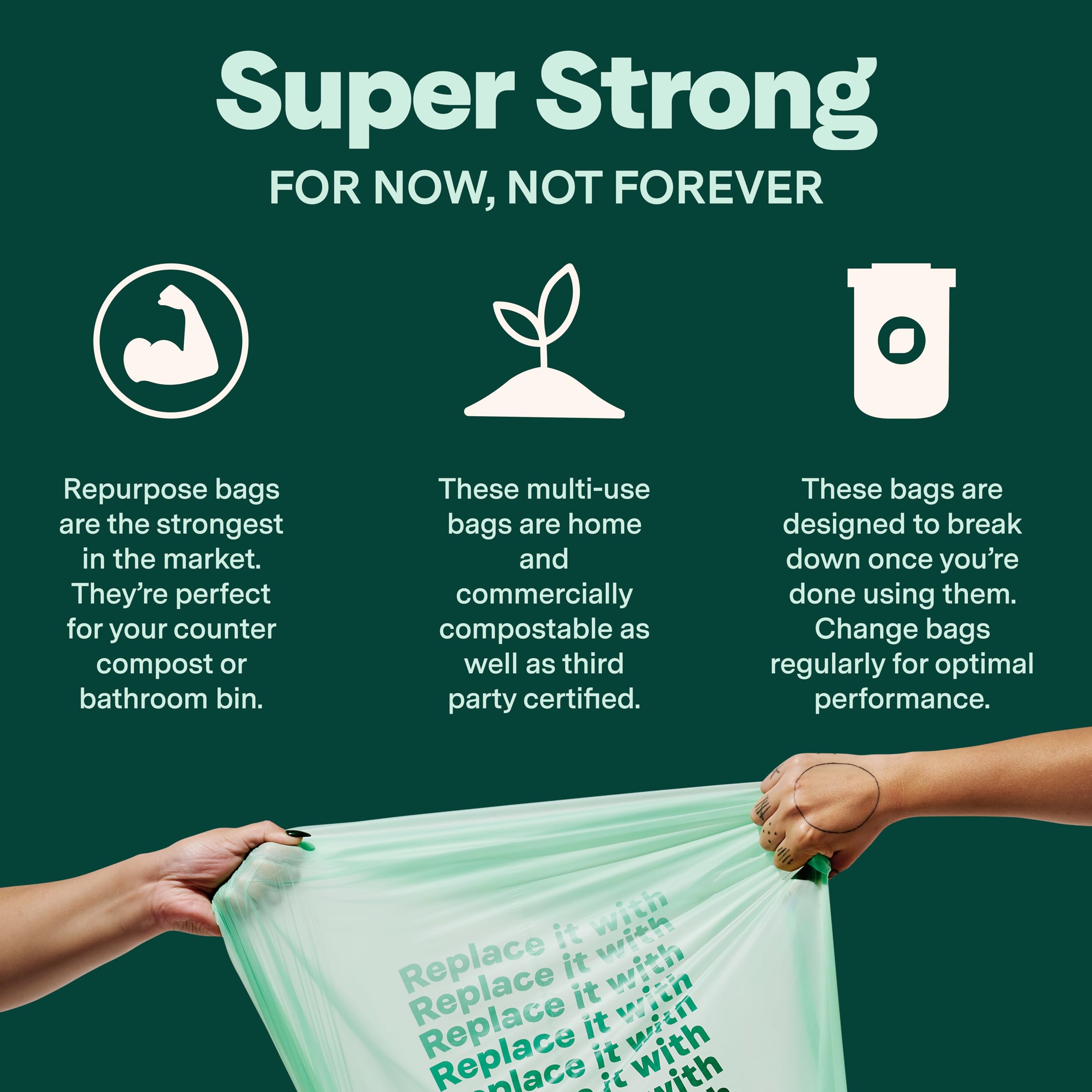 Repurpose Bolsas de basura compostables pequeñas de 3 galones, certificado BPI, 100 bolsas en total, 1 paquete