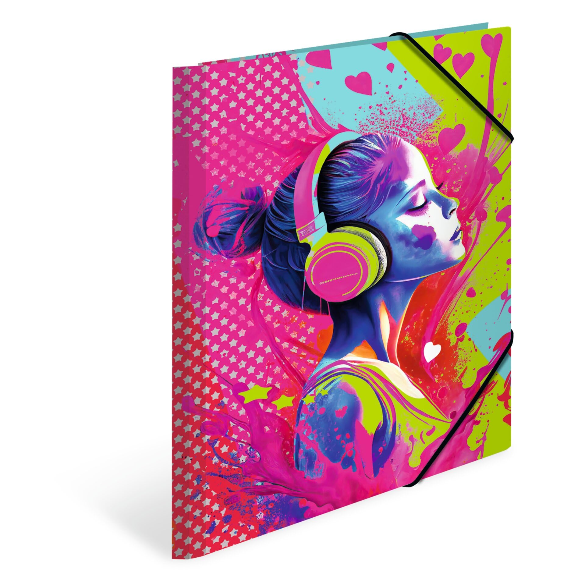 HERMA Collector's Folders A4 Music Girls Set of 3 Children's Cardboard Corner Folder with Art Motif, Elastic Band, Inner Flaps and Inner Print for Boys and Girls