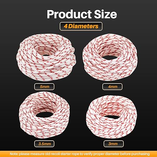 Miniatura 4 de Yncotte Cuerda de arranque de 49.2 ft, repuesto de cable de tracción de 0.118 in, compatible con Stihl Poulan Craftsman cortadora de césped,