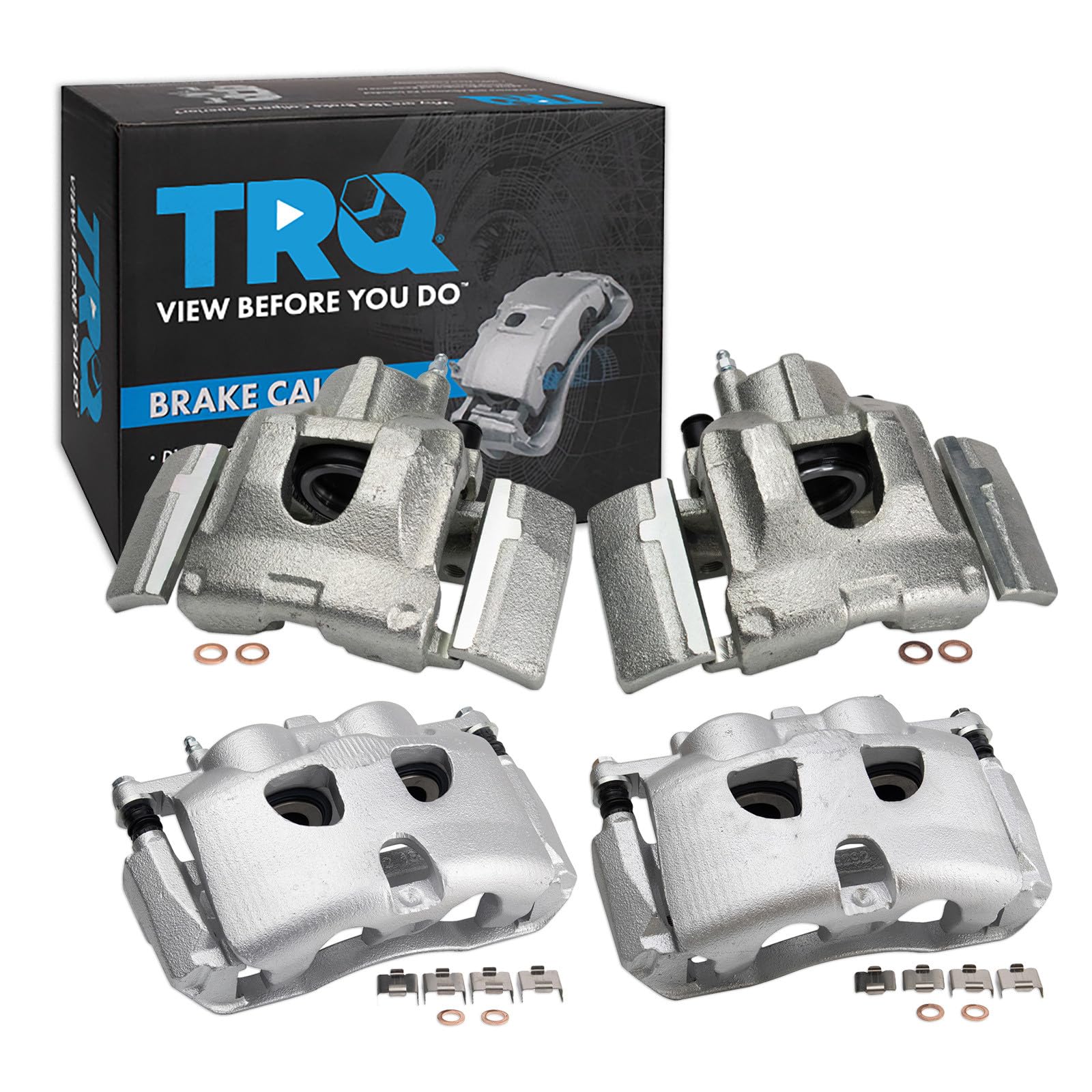 TRQ Front and Rear Brake Caliper Set Zinc Coated Brackets Compatible with 2010-2017 Ford Expedition 2009-2017 Lincoln Navigator