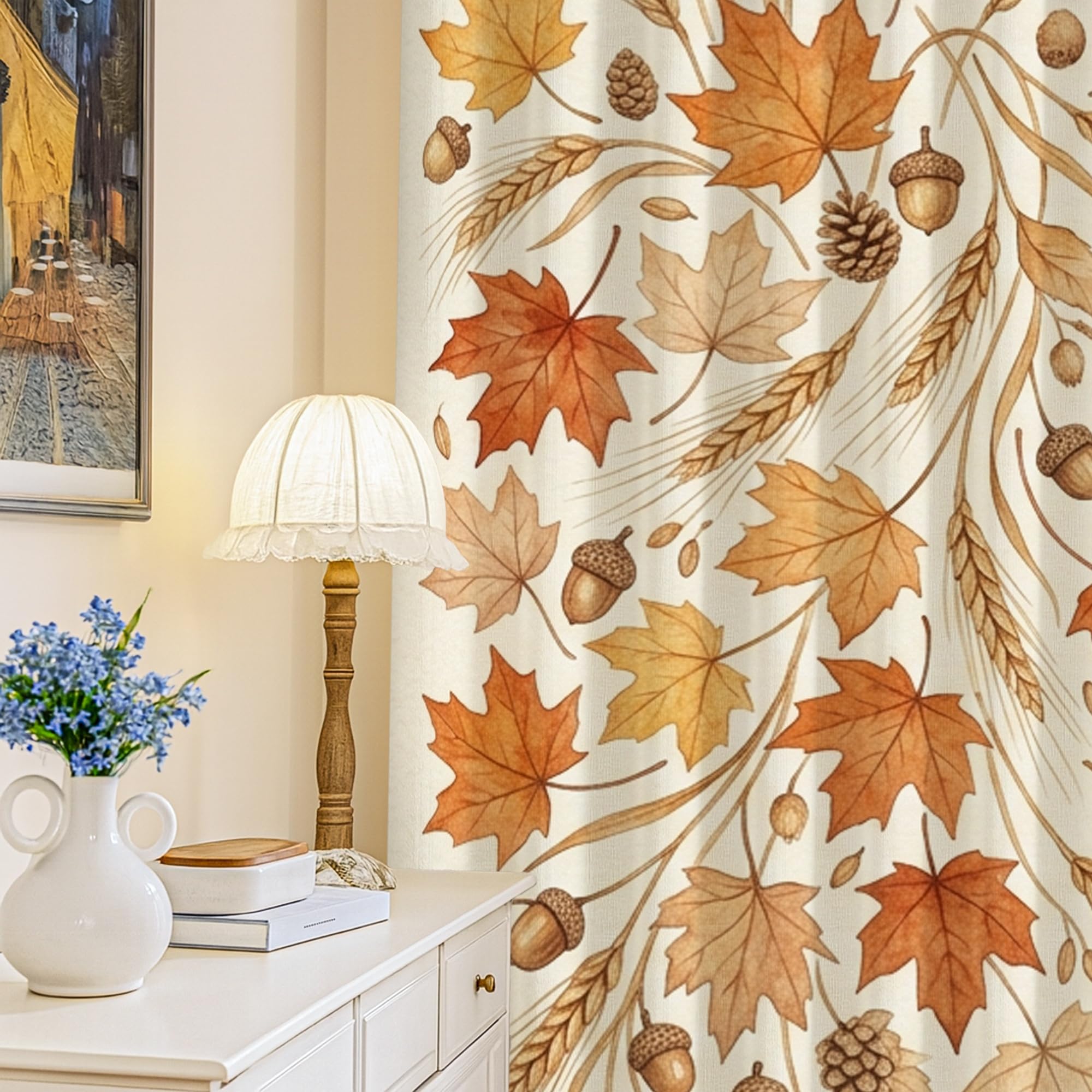 Rideaux occultants pour chambre à coucher au style automnal chaleureux feuille d'érable