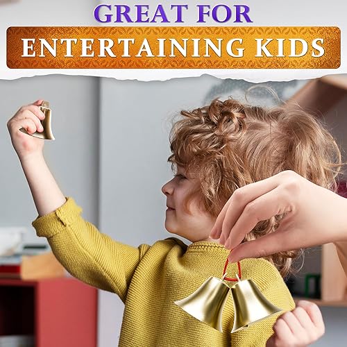 Miniatura 9 de 2 campanas para perilla de puerta, campana colgante para apertura de puerta de 2 x 1.8 pulgadas, latón vintage con lazo para colgar, sonido claro