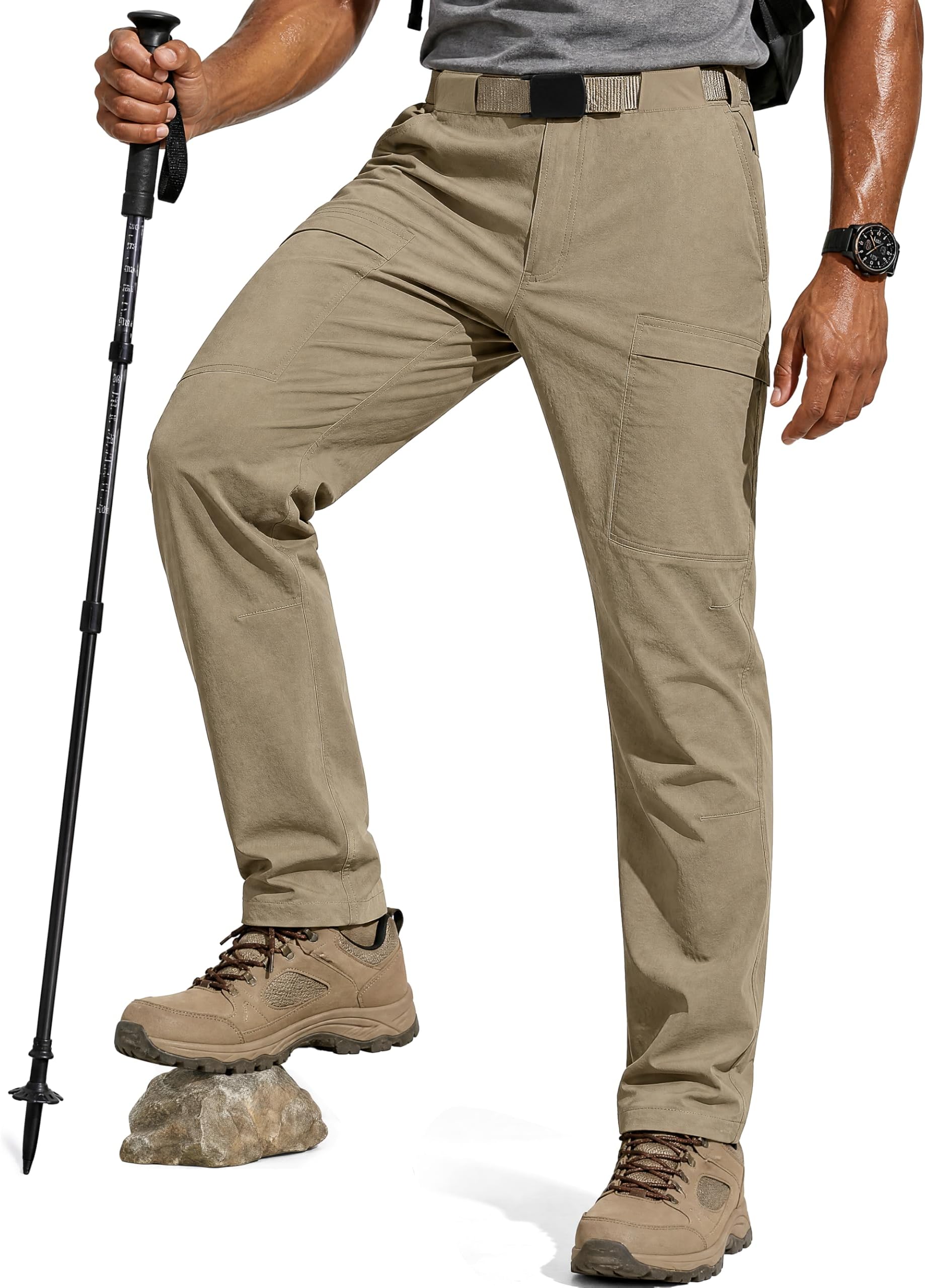 Men's Outdoor Cargo Hiking Pants with Belt Lightweight Waterproof Quick Dry Tactical Pants Nylon Spandex