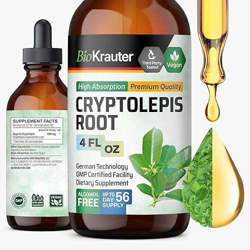 BIO KRAUTER Extracto de Cryptolepis Sanguinolenta - Tintura vegana de Cryptolepis para apoyo inmunológico - Sin alcohol y azúcar - 4 onzas líquidas