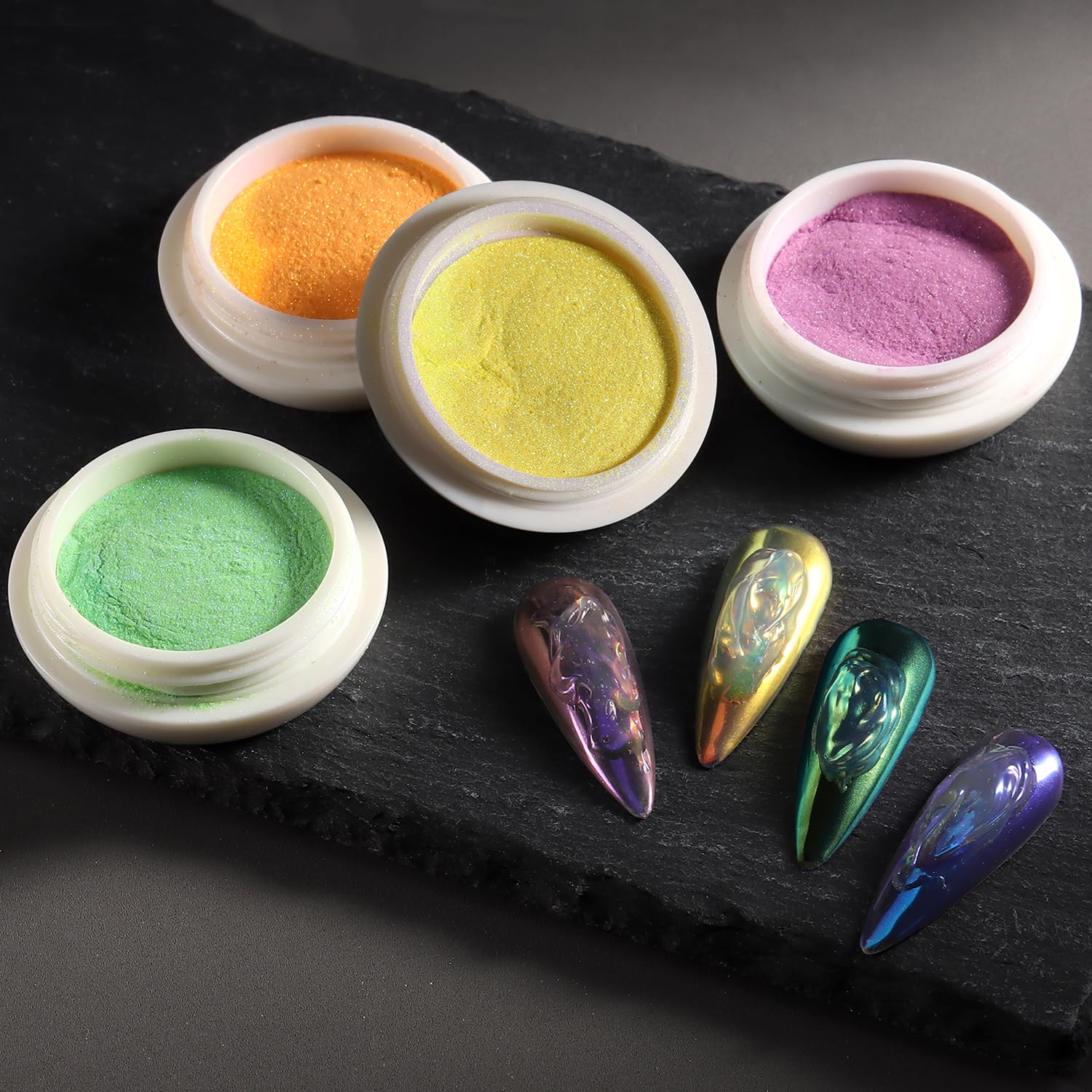 Furtherpretty Iridescent Chrome Nail Powder, 4 Colors Unicorn Chrome Nail Powder Mirror Effect Chameleon Pigment Powder For Nails Aurora Rainbow