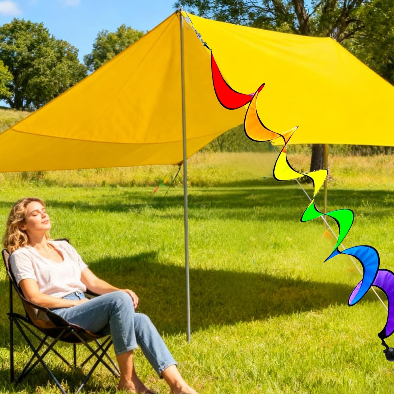 TNSLAND 2 szt. spiralne dzwonki wietrzne, kolorowe dzwonki wietrzne, odporne na promieniowanie UV i warunki atmosferyczne, dekoracja zewnętrzna, wiatrak, akcesoria kempingowe, spiralny wiatrak do