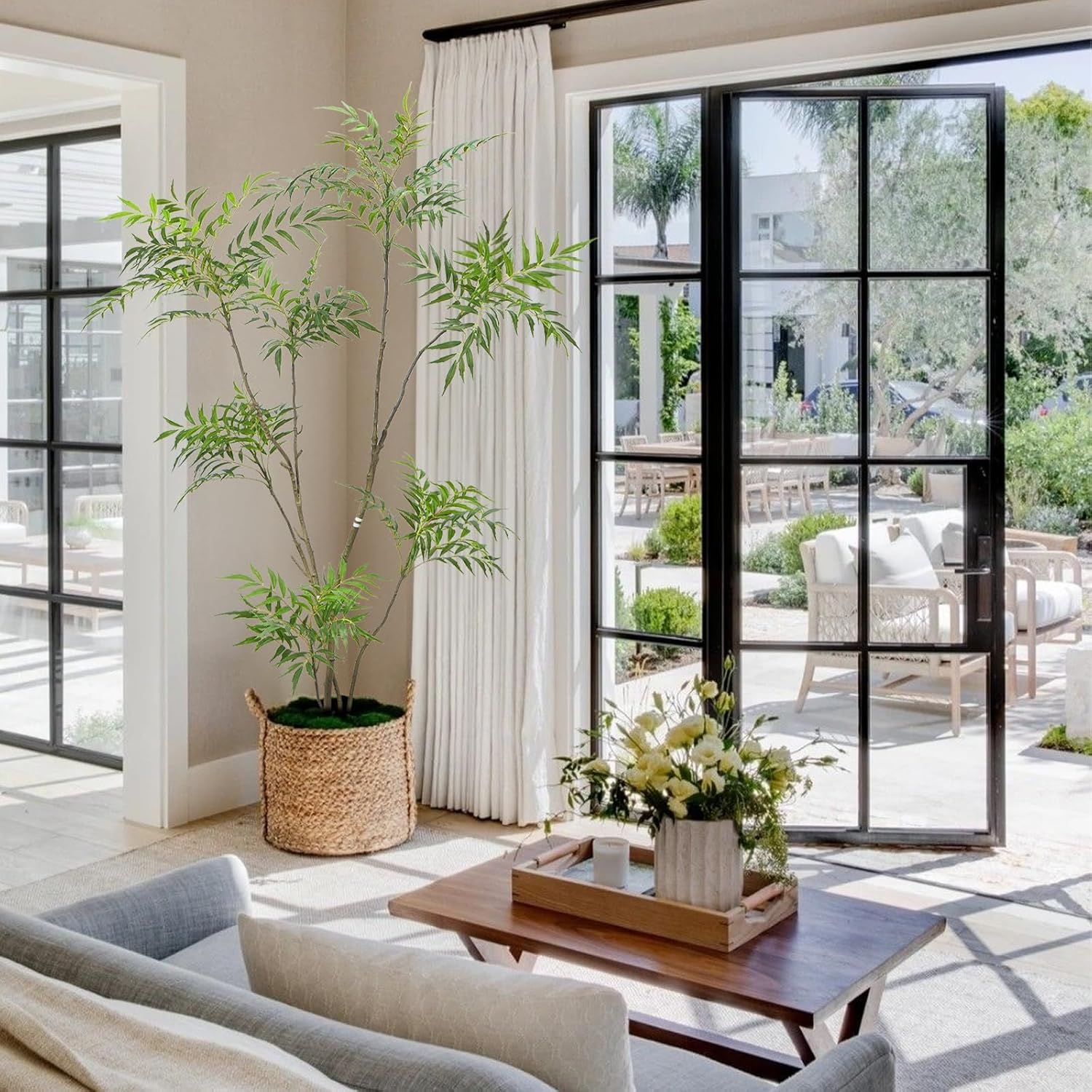 6FT Artificial Plants Indoor Artificial Mahonia fortunei Tree Green Floor Plant Tall Fake Tree for Living Room Home Office Floor Patio Porch Balcony Garden Modern Decoration