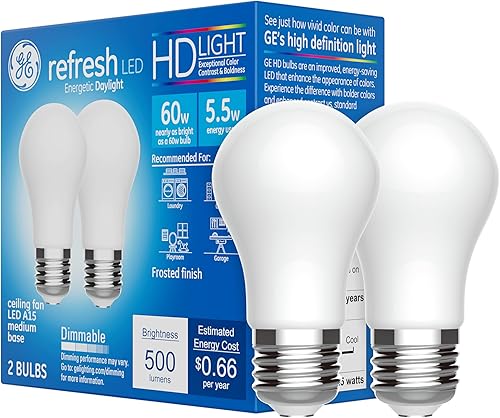 Miniatura 13 de GE Refresh Bombillas LED, 60 W, luz diurna, bombillas de ventilador A15, acabado transparente (paquete de 2)
