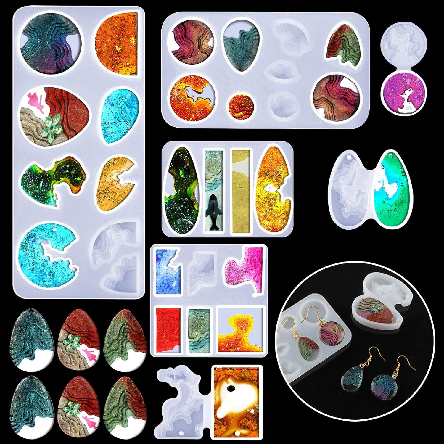 Senhai Ohrring-Formen Set 4-teilig - Silikonformen Für Harzschmuck Mit Zubehör