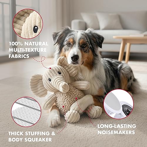 Miniatura 2 de Pet Lou Juguete de peluche de elefante de 10 pulgadas, papel chirriante y arrugado, 100% felpa natural Nubby y tela duradera, juguete interactivo