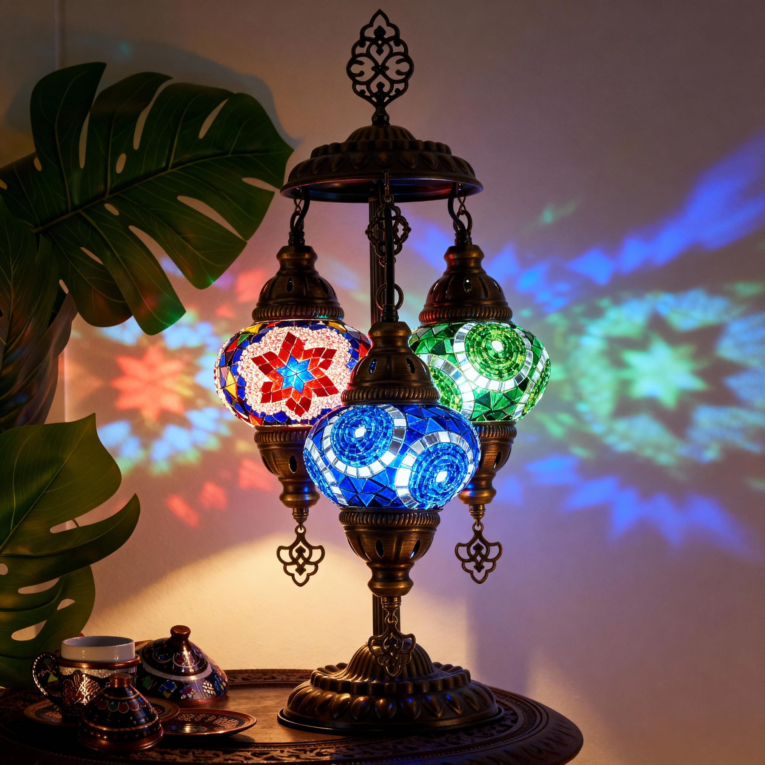 Mozaist Turkish Mosaic Lamp with Bulb – Anatolian Star 3 Globe Table Light