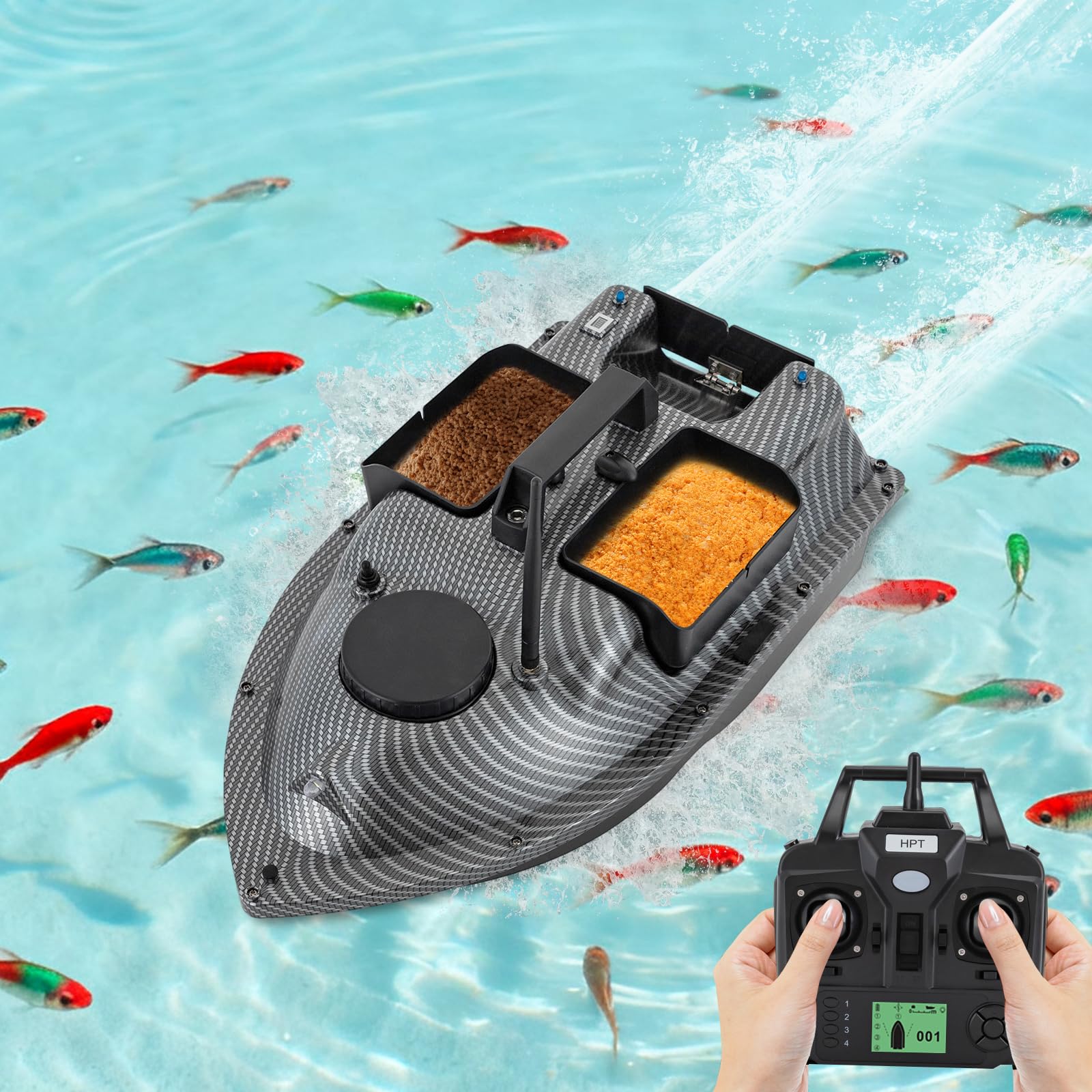 Barco de alimentación con GPS 500 m RC cebo barco gris | Barco de cebo RC con carga de 2 kg, motores de 52 W y batería de 90 min, para pesca en lagos y ríos