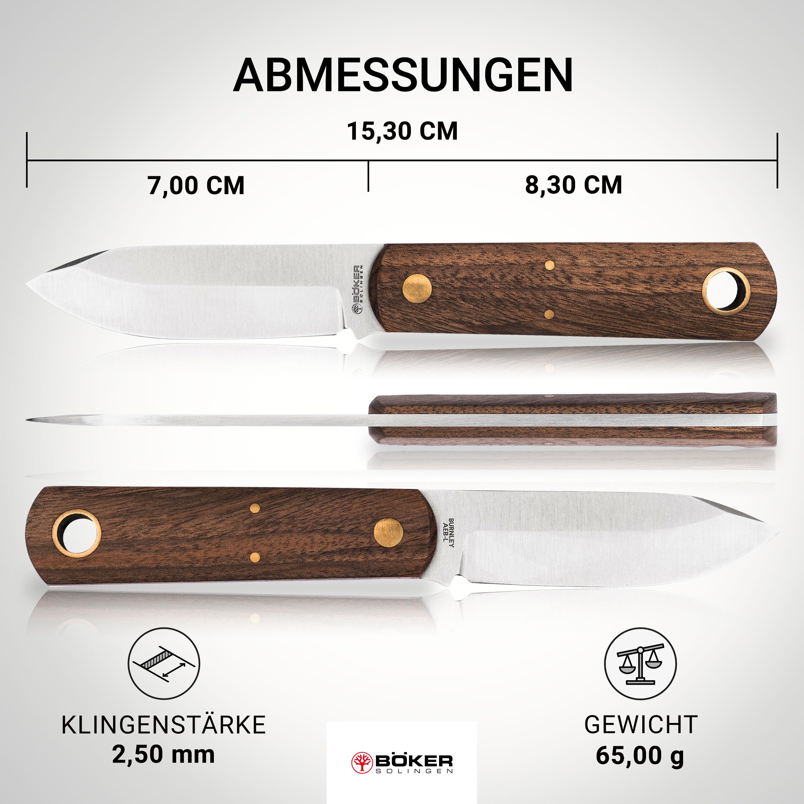 Böker SOLINGEN® Barlow BFF feststehendes Taschenmesser mit Holz-Griff - Premium Taschen-Messer handgemacht mit Lederscheide - 42a konformes Messer Made in Germany
