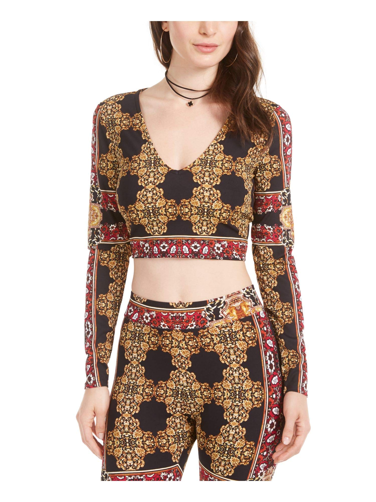 GUESSWomen's Clovia Printed V-Neck Top (S, Print Black)