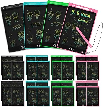 32 Pack LCD Writing Tablet 8.5 Inch with attached Pen and String for kids, toddlers, girls, boys, reusable erasable colorful Doodle Board, Doodle Pad, educational learning Toys Gifts 8.5inch, 32pack