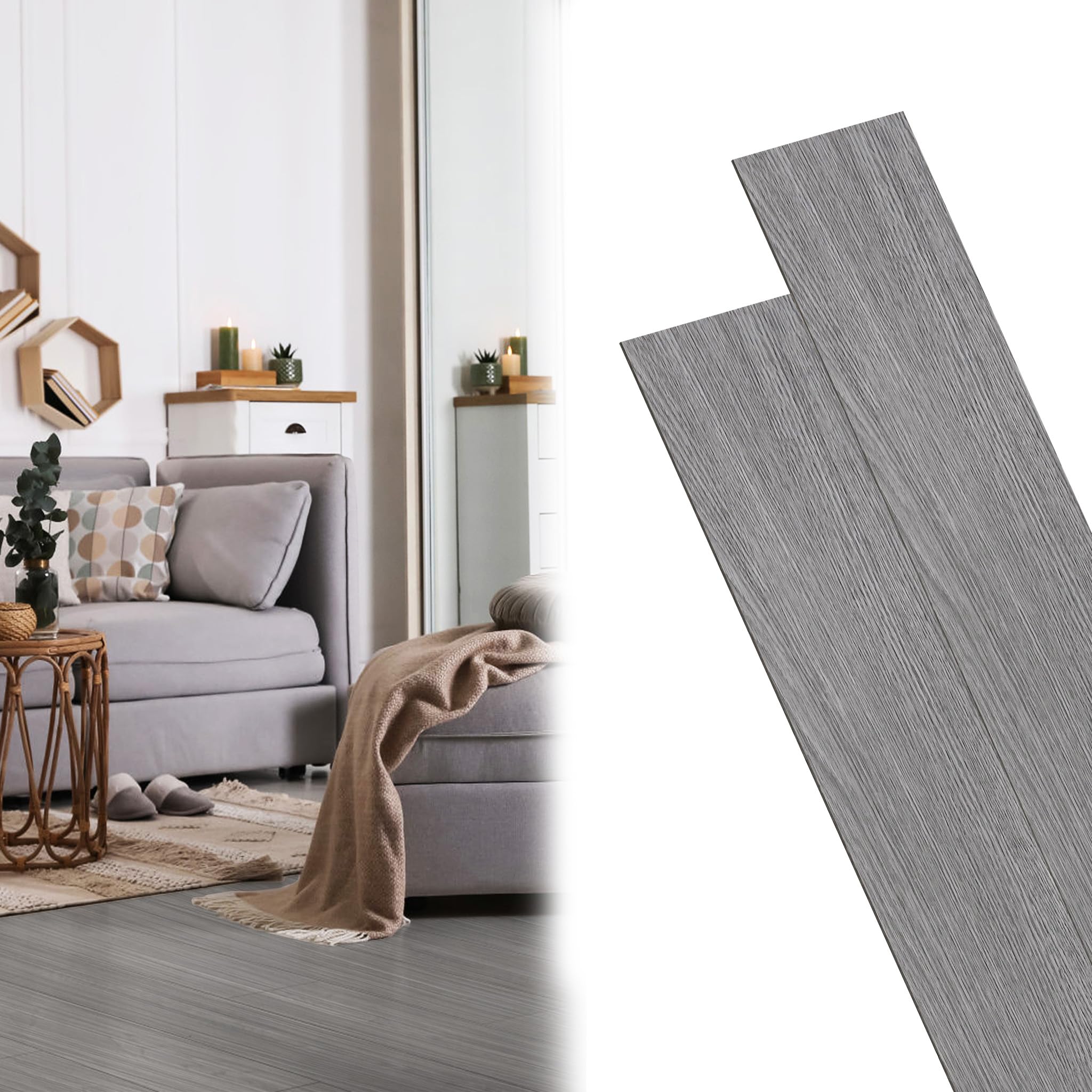Yunvin Self Adhesive Vinyl Flooring Planks 36pcs 5m² Peel and Stick Floor Tiles Natural Wood Effect Non-slip Waterproof for Bathroom Kitchen Living Room, W02