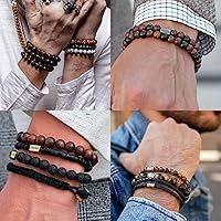 Vista 2 de RANKEEF - Pulsera de ojo de tigre para hombre, elástica, ajustable, cuentas de vidrio color negro, 516 de pulgada