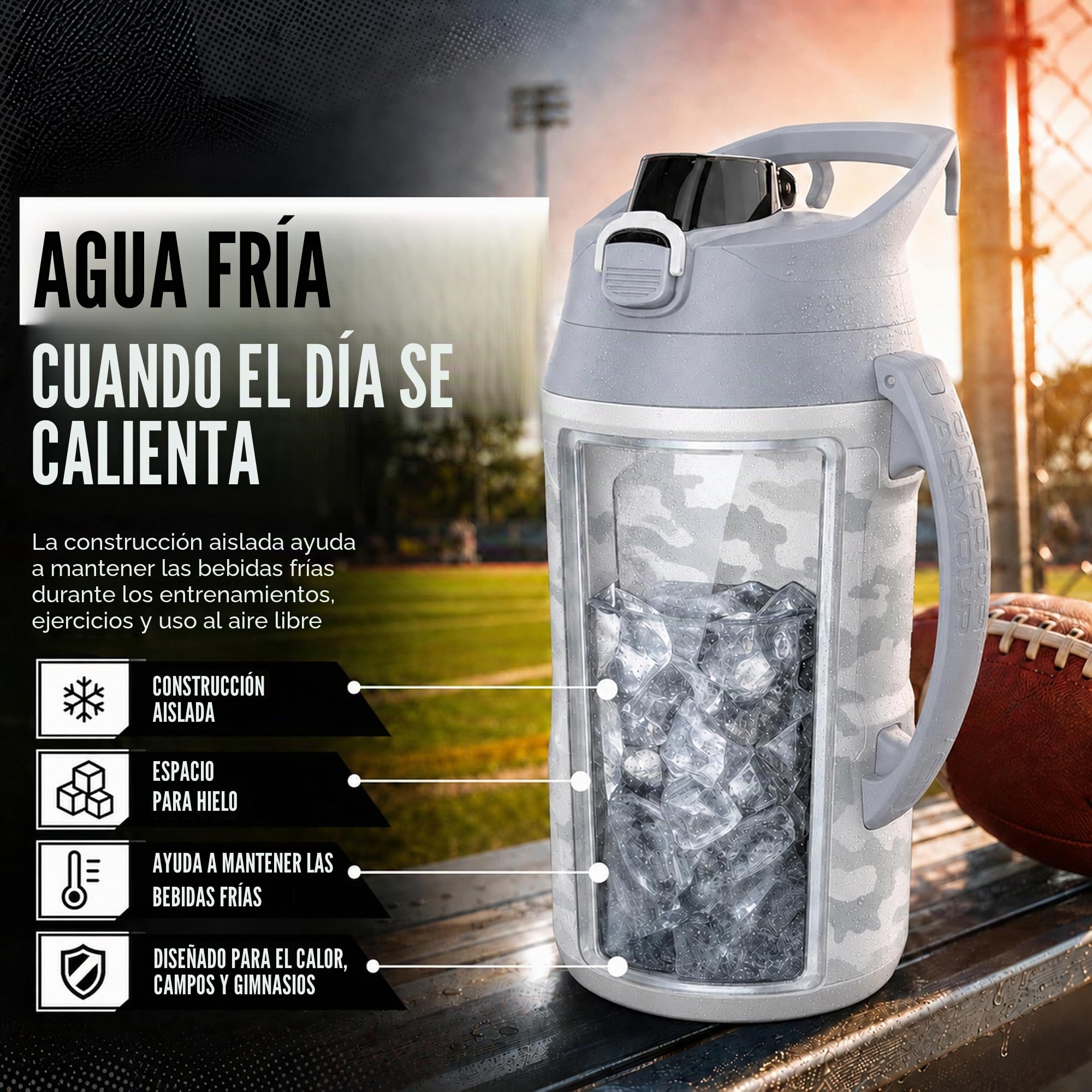 Under Armour Jarra de agua deportiva, botella de agua aislada de 64 onzas con asa, medio galón, gancho de cerca, resistente a fugas, béisbol, fútbol y más | con asa
