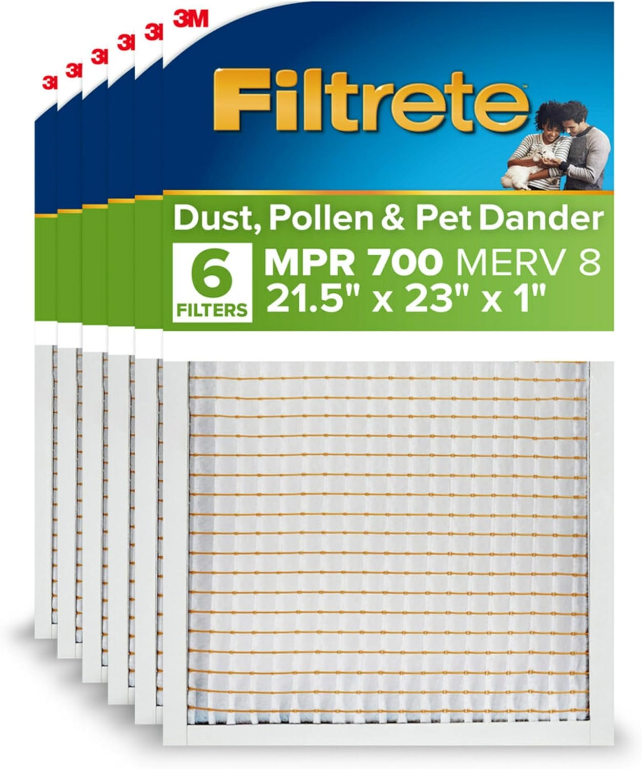 Filtrete 21.5x23x1 AC Furnace Air Filter, MPR 700, MERV 8, Tough on Pollen, Easy on Airflow, 3-Month Pleated 1-Inch Electrostatic Air Cleaning Filter, 6-Pack (Actual Size 21.19 x 22.69 x 0.81 in)