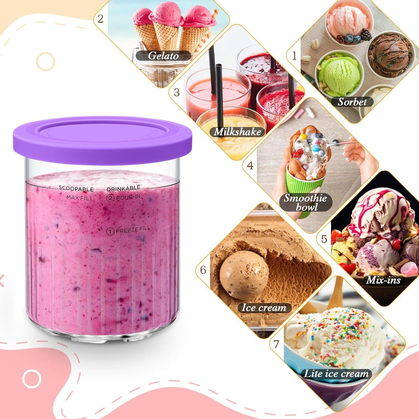 4 Stück Eiscreme-Behälter für Ninja Creami Deluxe NC501EU NC502EU Serie, 680 ml Zubehör für Ninja Ice Creami, BPA-frei und spülmaschinenfest