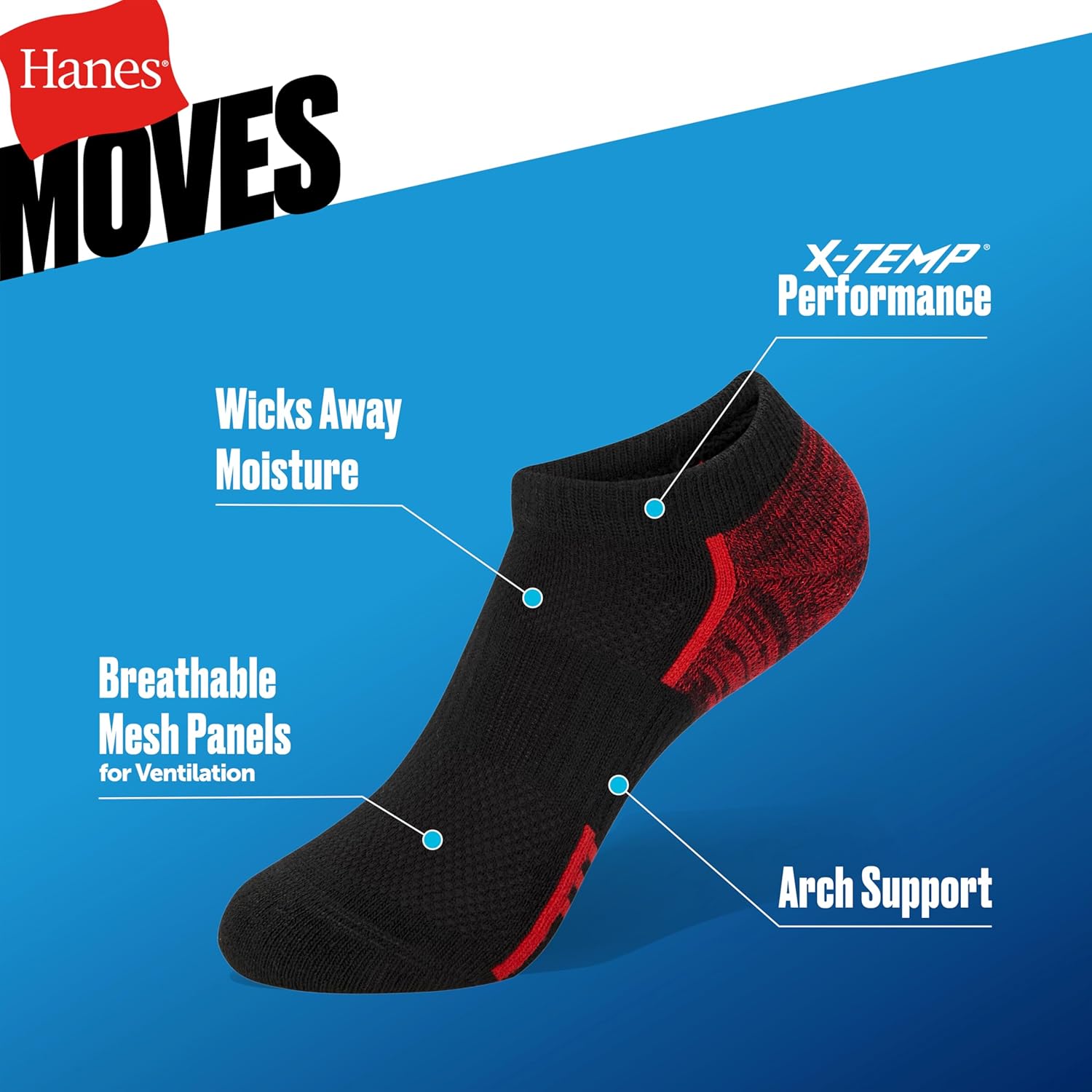 Hanes Boys' Moves No Show Socks, Breathable Mesh Performance Socks for Boys, Moisture-Wicking, 10-Pack - Image 3