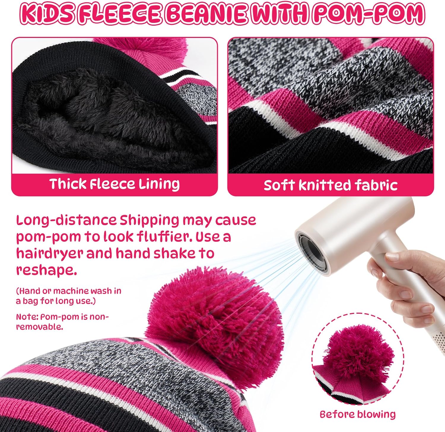 OZERO 2&3Pcs Kids Winter Knit Hat Gloves Scarf Set Warm Fleece Lining Thermal Beanie for 3-8 Year Boys and Girls - Image 7