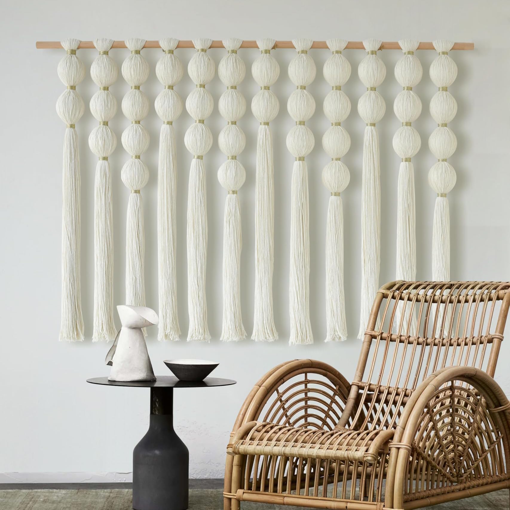 Makramee-Wandbehang, große Boho-Wanddekoration, handgefertigte Baumwollfaser-Wandkunst mit Quasten, moderner gewebter Wandteppich für Wohnzimmer Schlafzimmer, 119,4 cm B x 81,3 cm L