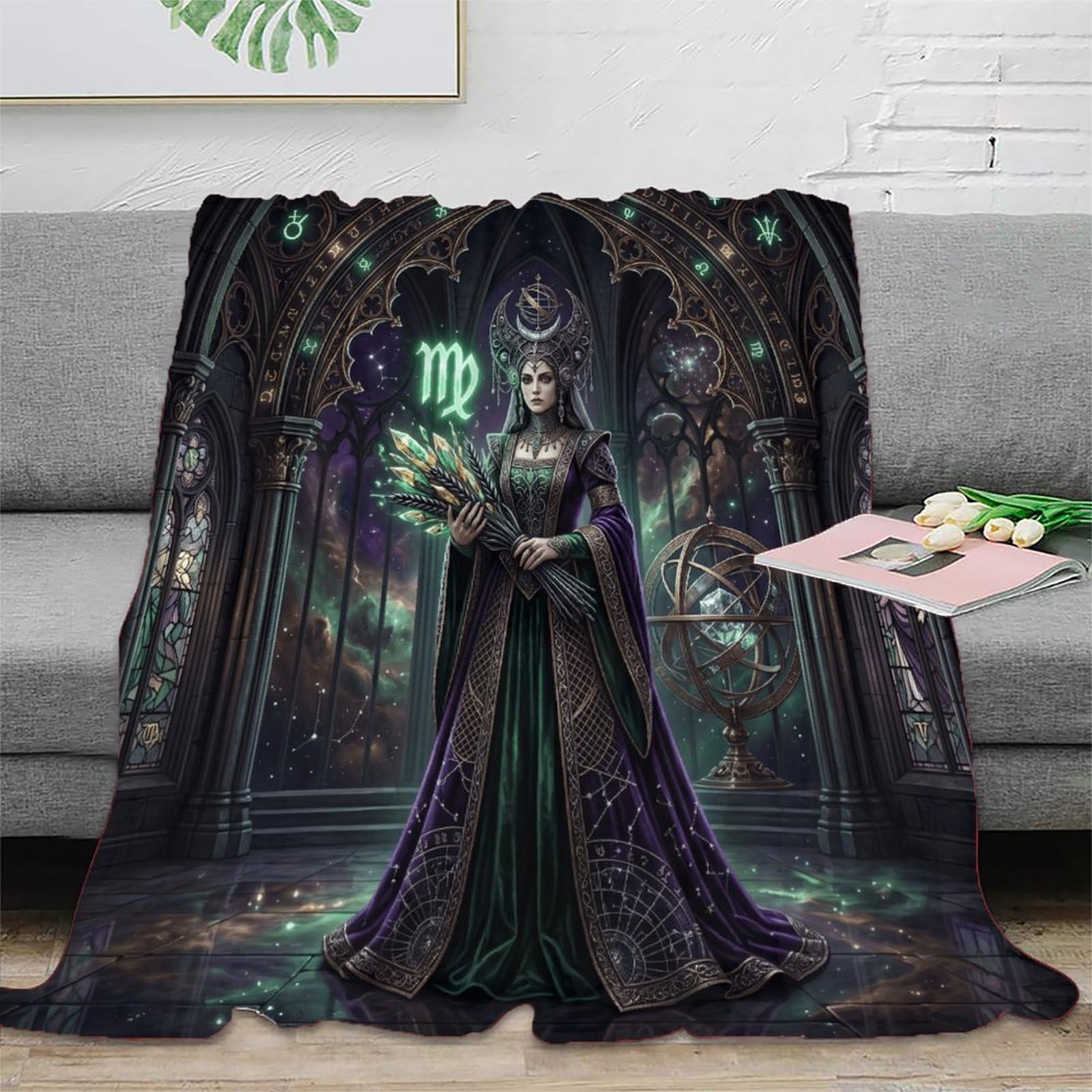 H3B8U2Y5 Virgo Zodiac Mystical Gothic Soft Throw Blanket, Car Travel Couch