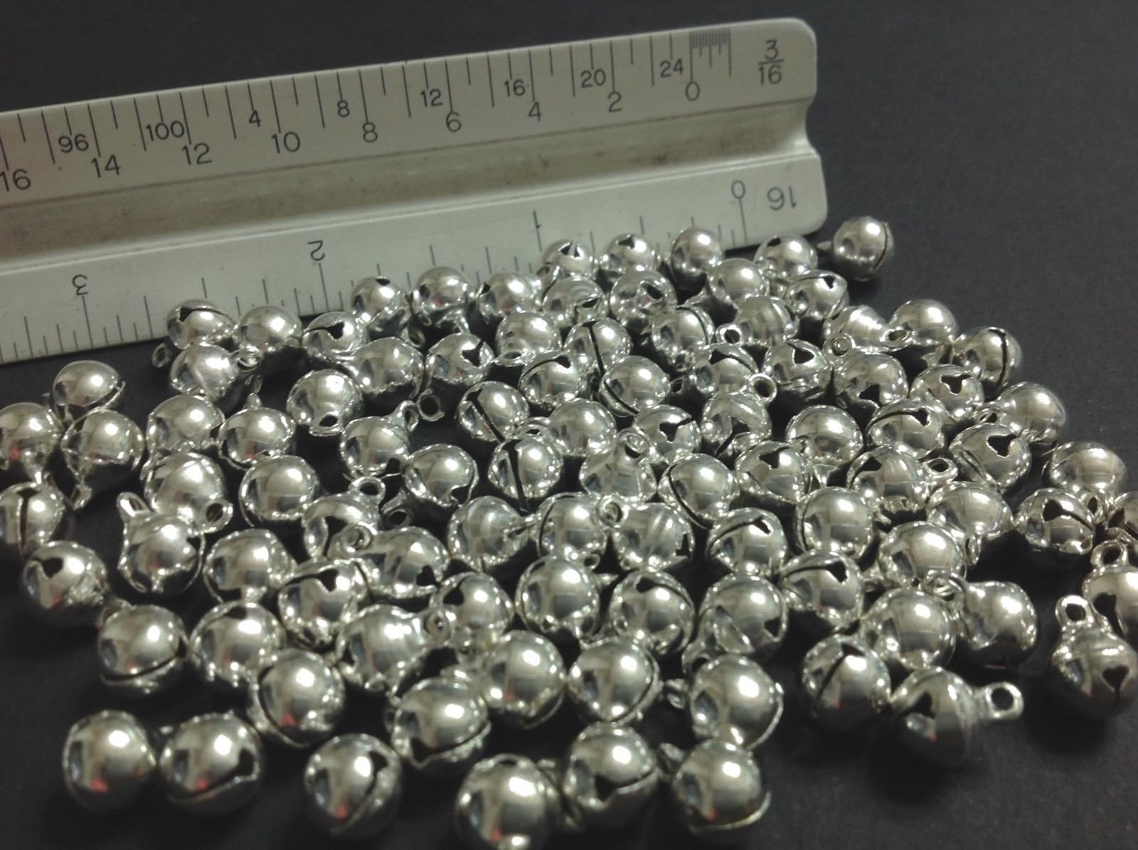 LOT of 40 Pieces Decorating Crafts Bells SMALL Silver, Gold Metal Shinny Craft Projects Christmas Jingle Bell Supplies Decorative Mini 8mm (Silver)