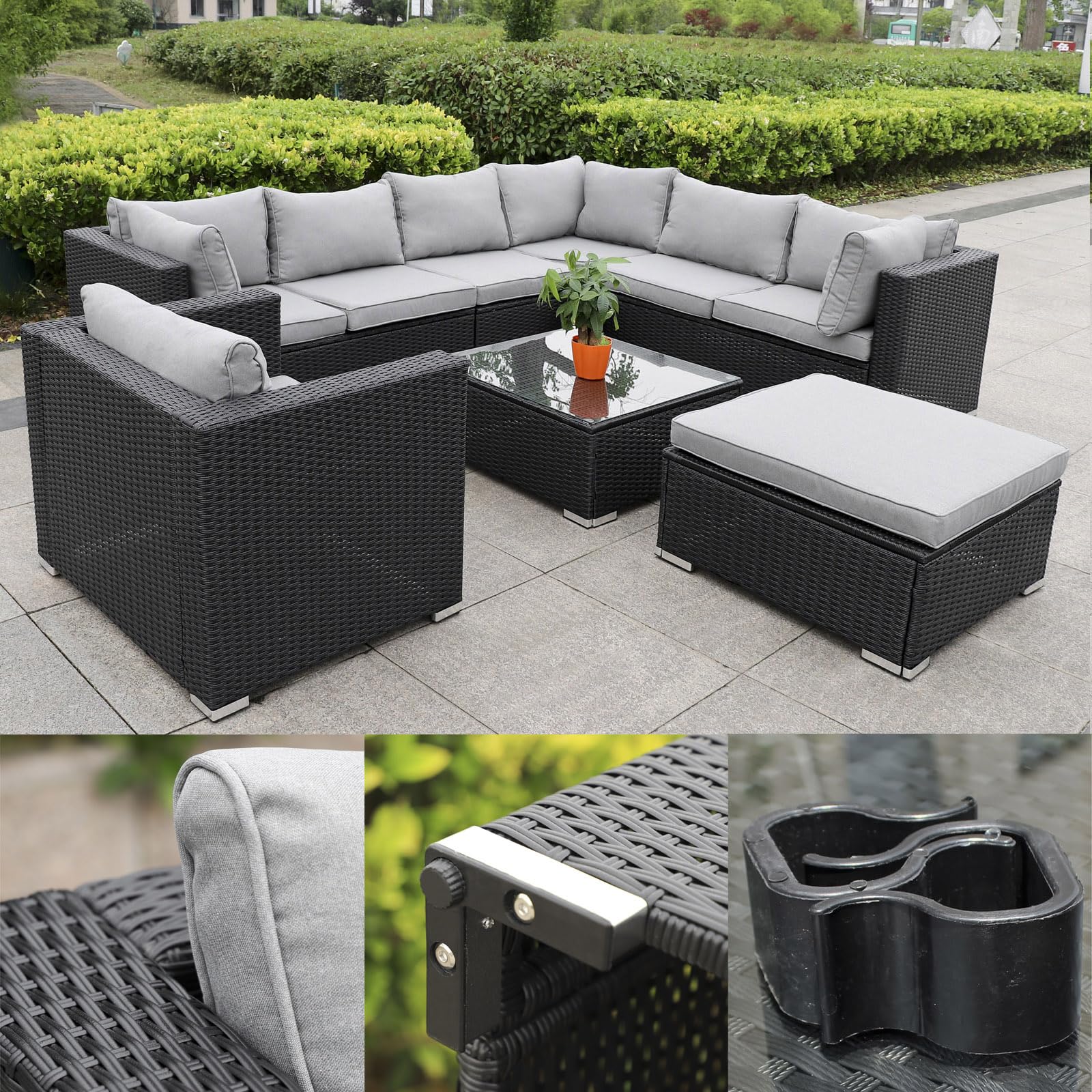Gartenmöbel Lounge Set| 3-7 Personen viele Modelle| inkl. extra Dicke Kissen | Outdoor Loungemöbel Sitzgruppe Essgruppe Garnitur | klassisch Schwarz (Mallorca)