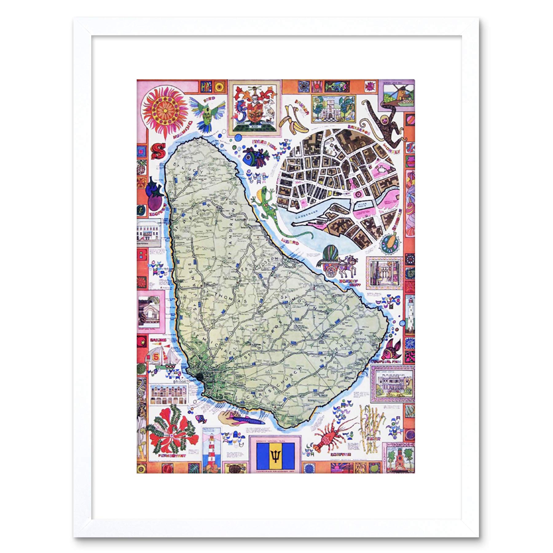 Wee Blue Coo 9x7 '' BARBADOS CARIBBEAN TROPICAL MAP VINTAGE AD FRAMED ART PRINT F97X1351