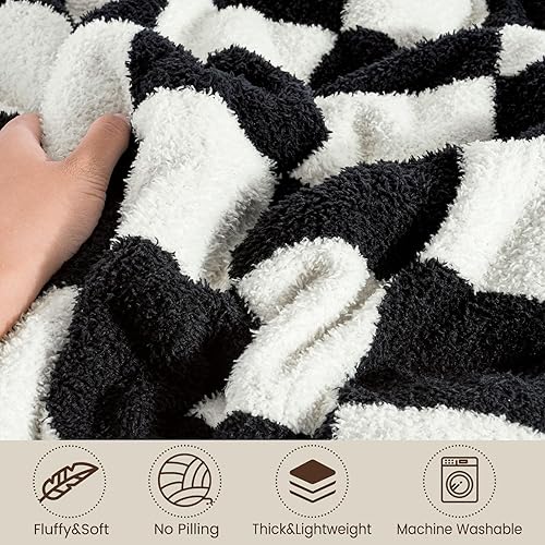 Miniatura 2 de PHF Manta a cuadros, suave y ligera, manta reversible de felpilla de microfibra esponjosa para sofá, silla, decoración del hogar, color negro, 50 x
