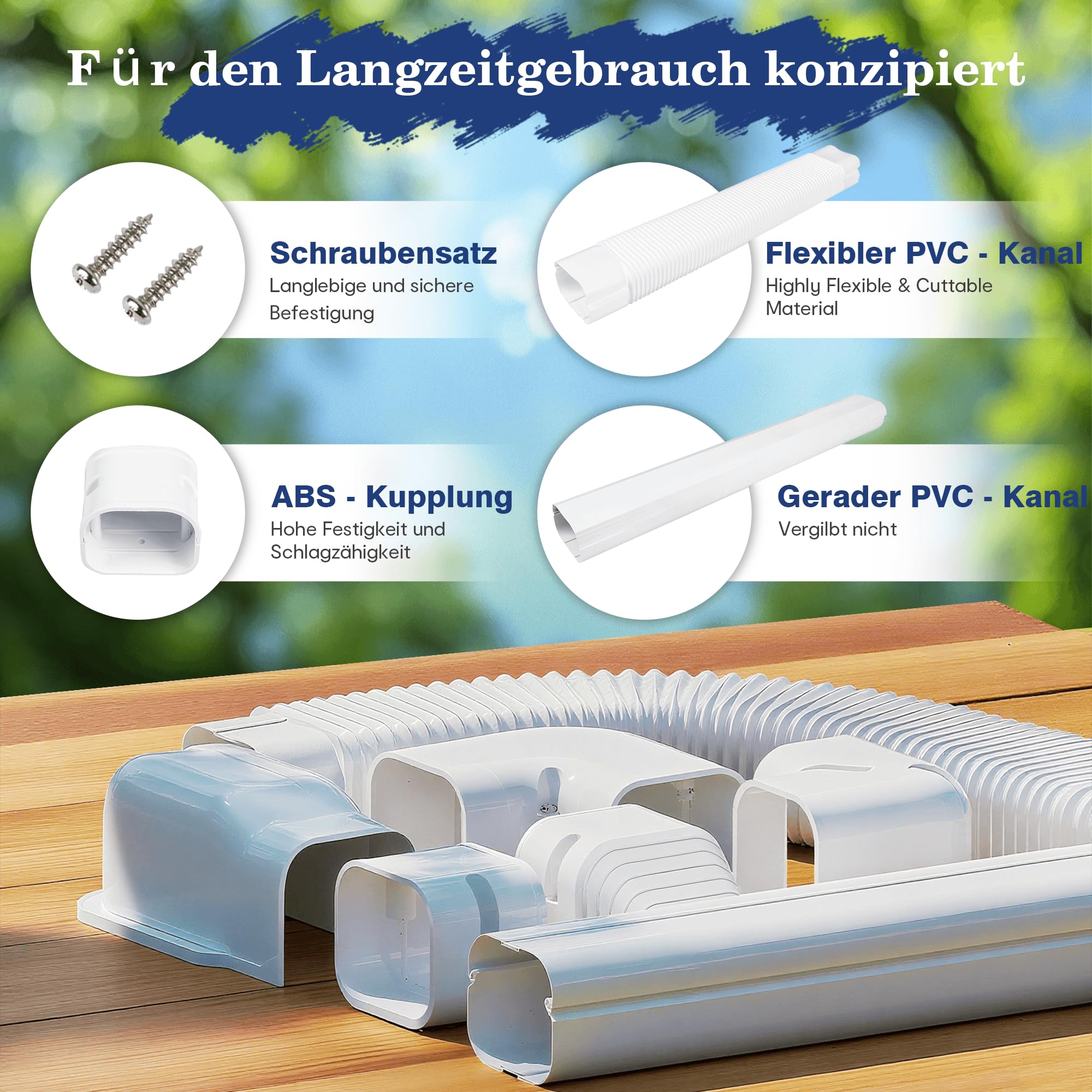 LyPrem 5m L Mini-Split-Leitungsabdeckung 100mm B PVC für Klima (Weiß)
