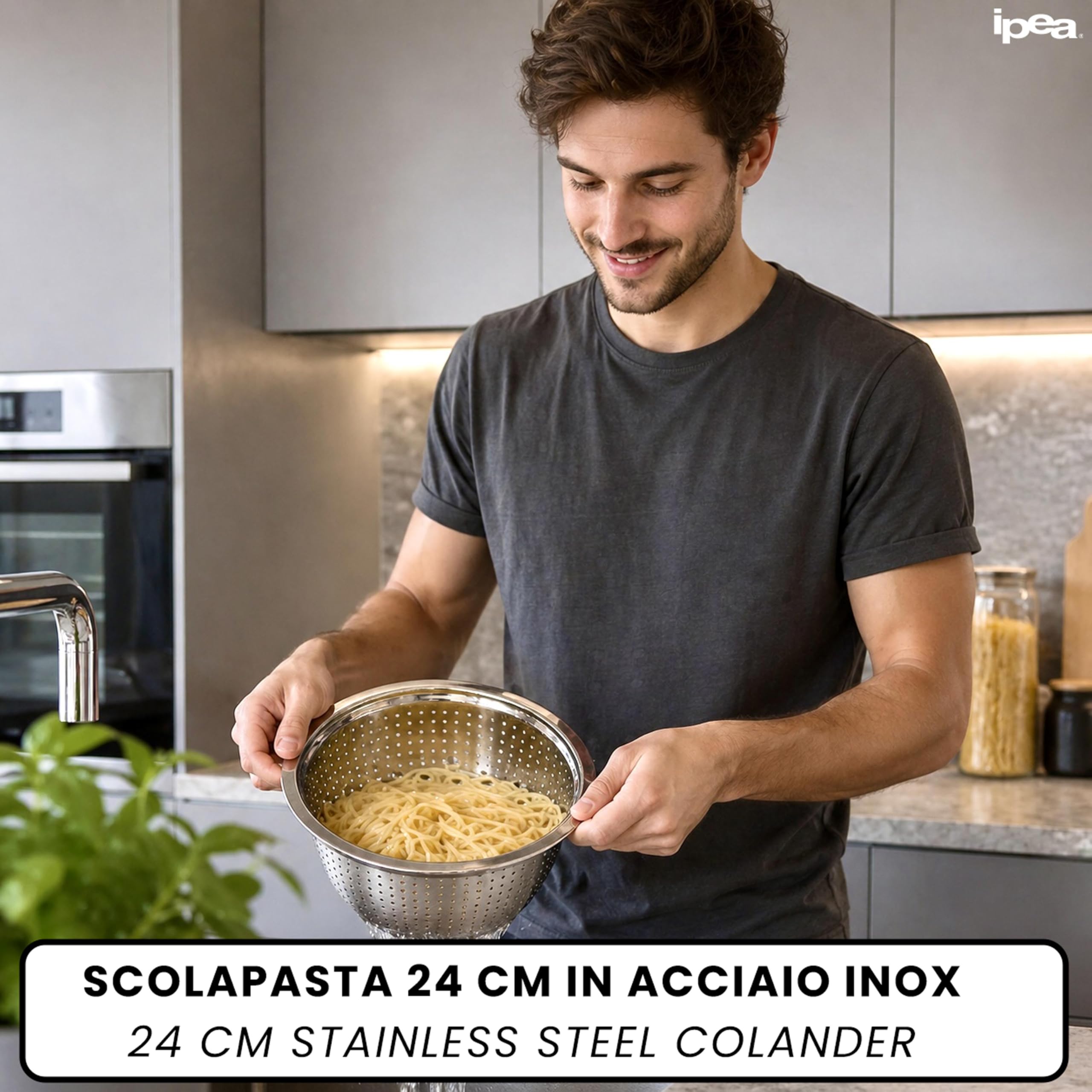 Scolapasta 24 cm Acciaio Inox Professionale - Colapasta per Pasta e Verdura - Lavastoviglie