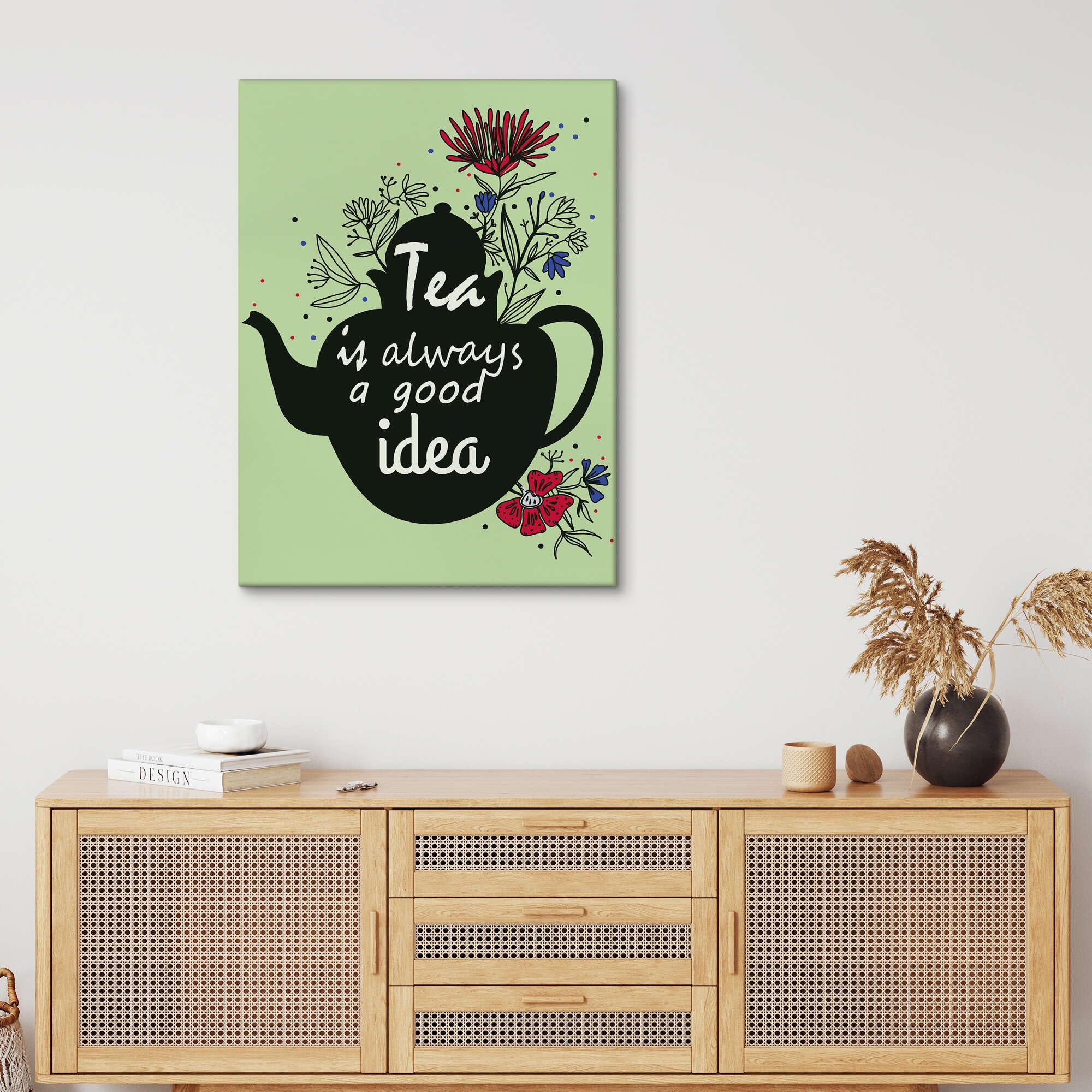 Posterlounge Tea is always a good idea Lienzo | 60 x 80 cm Verde Cuadros Decoración para la pared