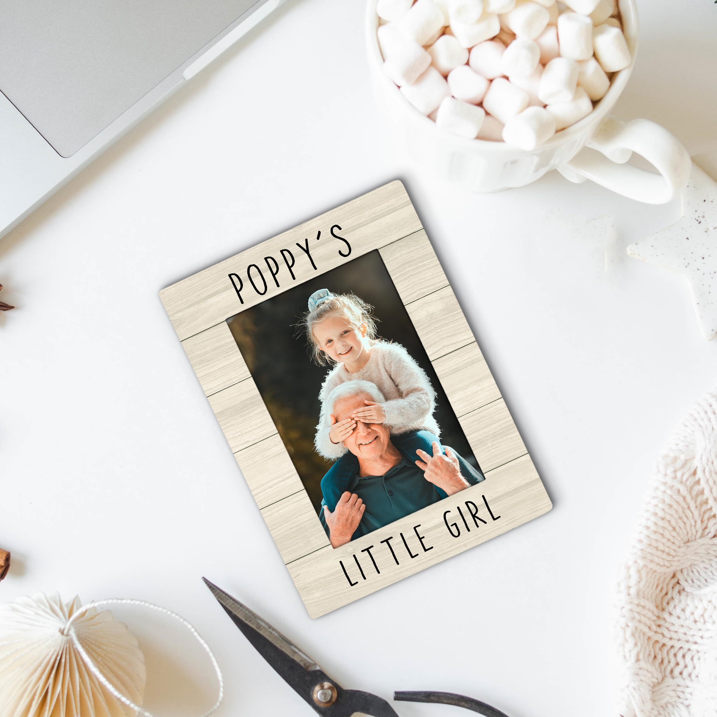 Poppy Gifts Picture Frame 4x6, Poppy Wooden Picture Frame, Christmas Fathers Day Birthday Gifts for Poppys from Granddaughter, Poppy's Little Girl Decorative Photo Frames for Desk Decor