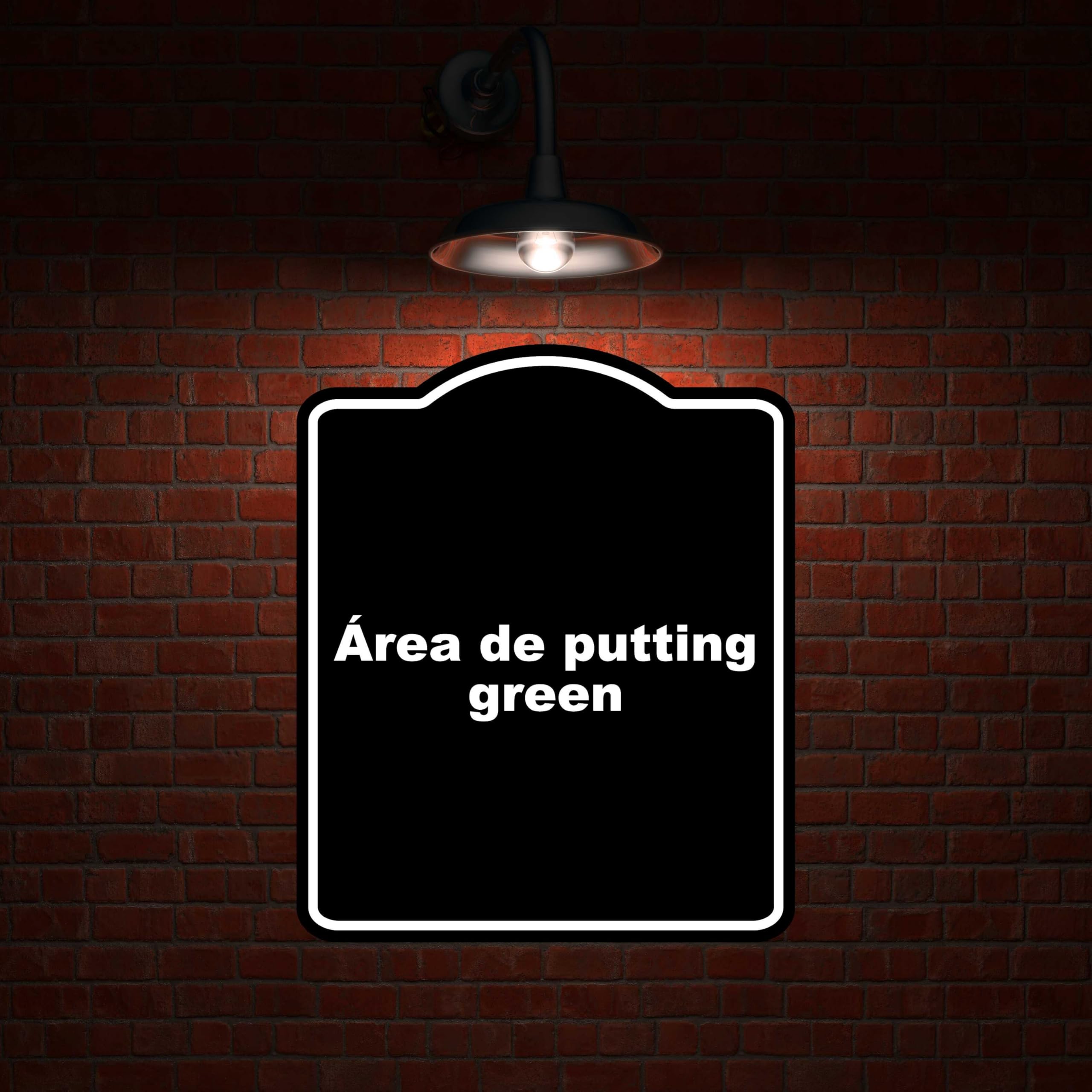 Área de putting green BLACK Aluminum Composite Sign 8.5 x 10 inches