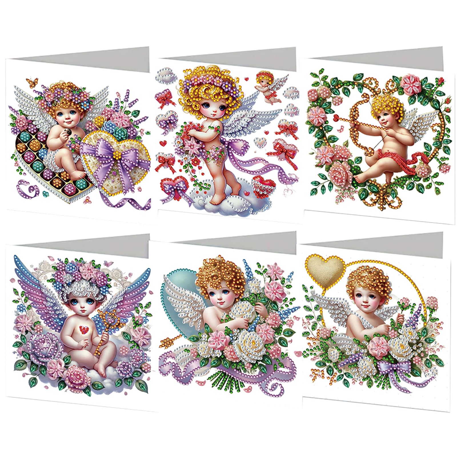 6PCS Cupid Diamond Art Painting Greeting Cards Kit with Envelopes - 5D DIY Diamond Art Card Kits for Adults - Handcrafted Postcards for Birthday & Holiday