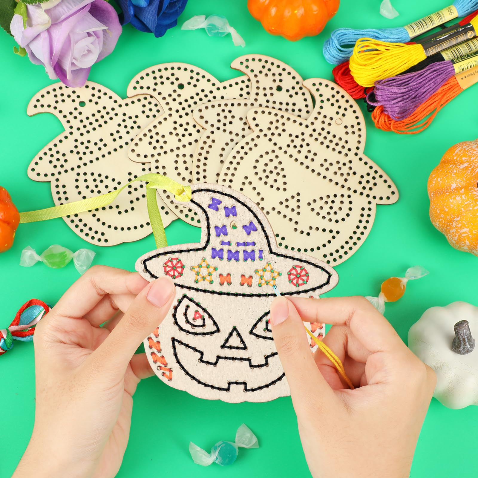Kit De Point De Croix Citrouille Baker Ross – 5 Décorations Halloween, Enfant 5 Ans+, Aiguille Et Fils Inclus