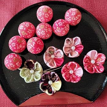 Amazon.co.jp: ちりめん細工ピンク系 お花パーツ 丸つまみ 小花