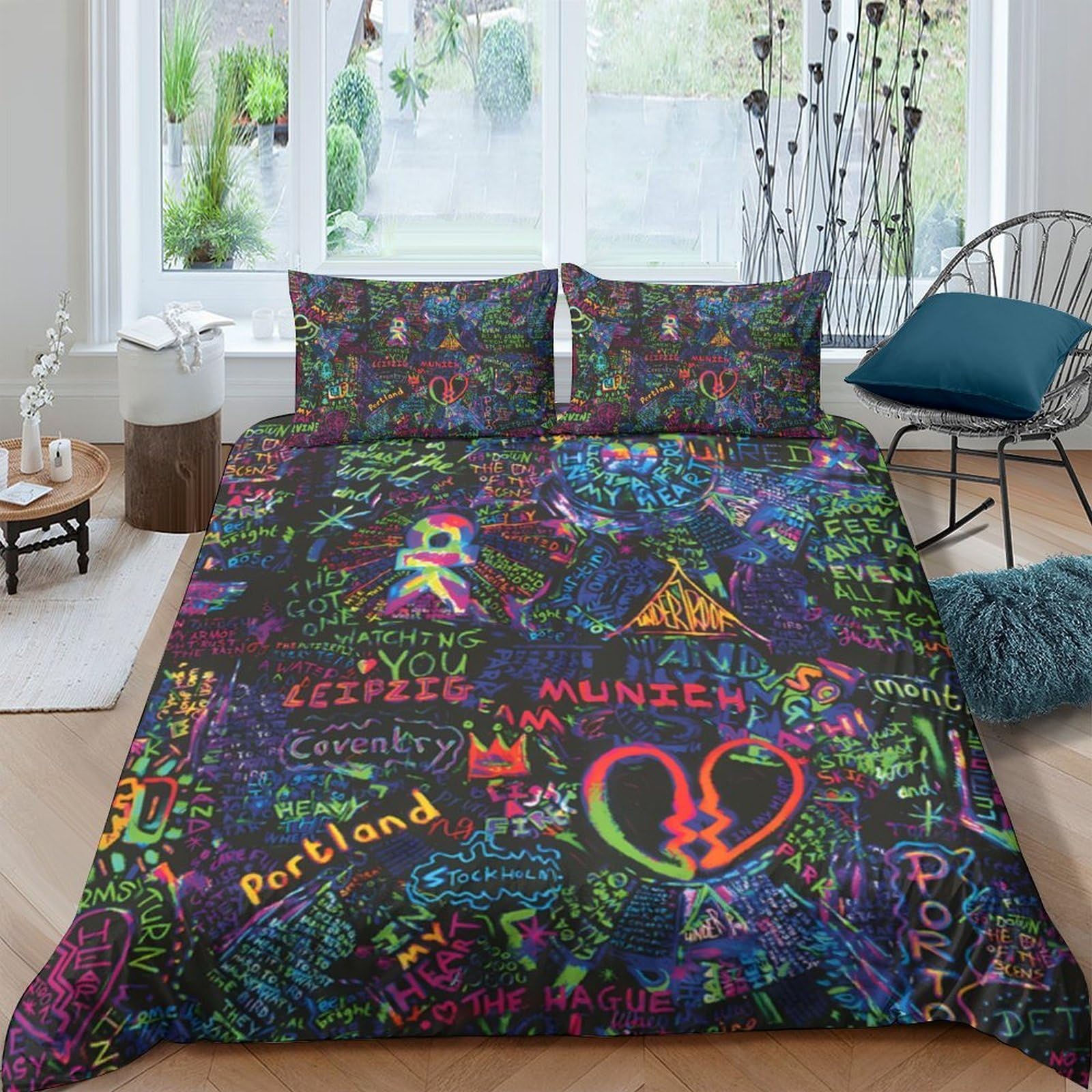 Ctjqhvkz Style-8 3D Printed Graffiti Art Fitted Sheet Microfiber Soft Colorful Urban Street Style Mattress Cover Bedroom Decor Single（135X200cm）