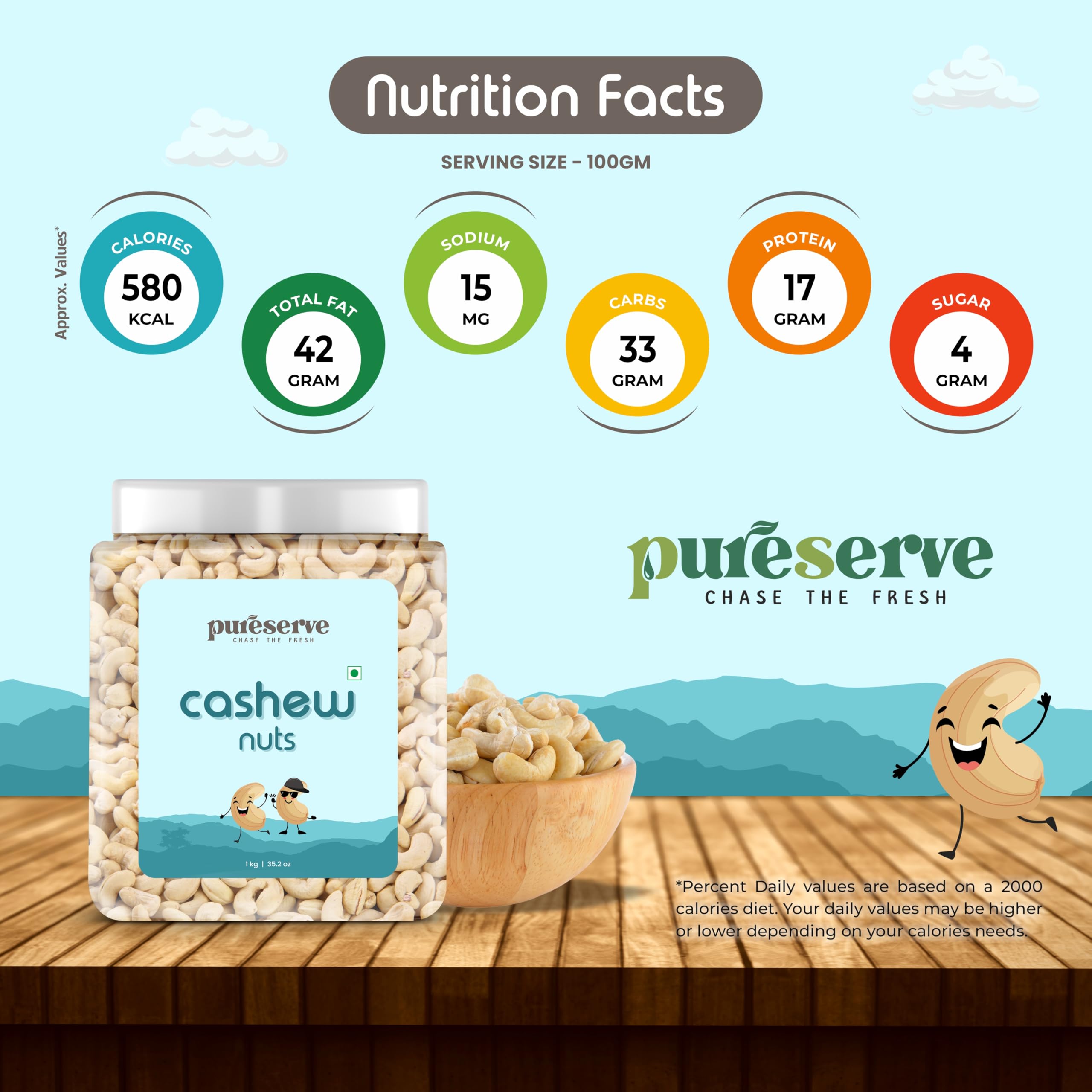 Pureserve Premium Whole Cashews 1Kg - Super Crunchy & Naturally Sweet | Rich in Protein & Healthy Fats | Ideal for Snacking, Cooking & Gifting | Vegan & Gluten-Free - Image 6 thumbnail