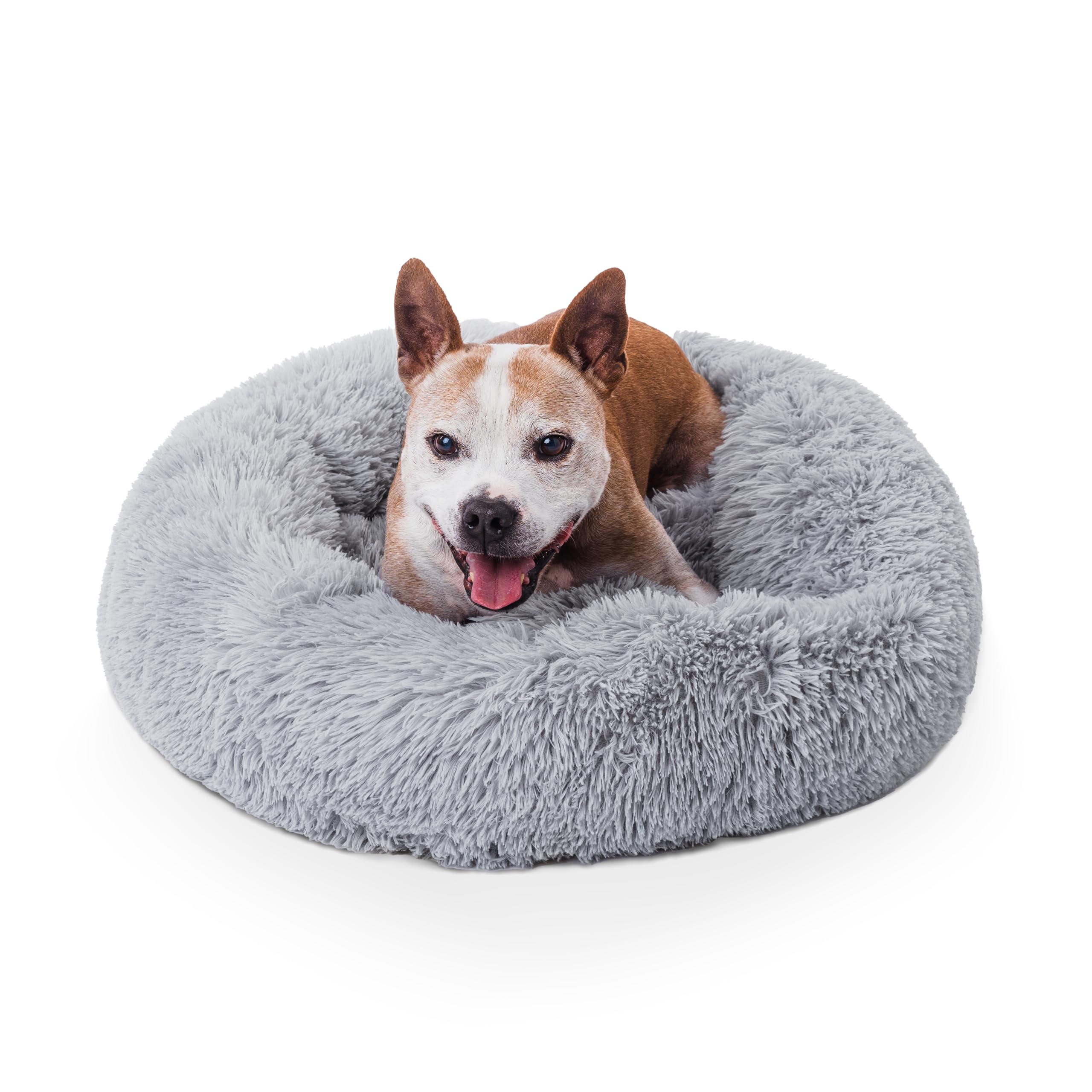 Woof & Whiskers Donut Dog Bed Light Grey Medium 60cm - Calming Plush Cuddler Bed for Small Dogs & Cats