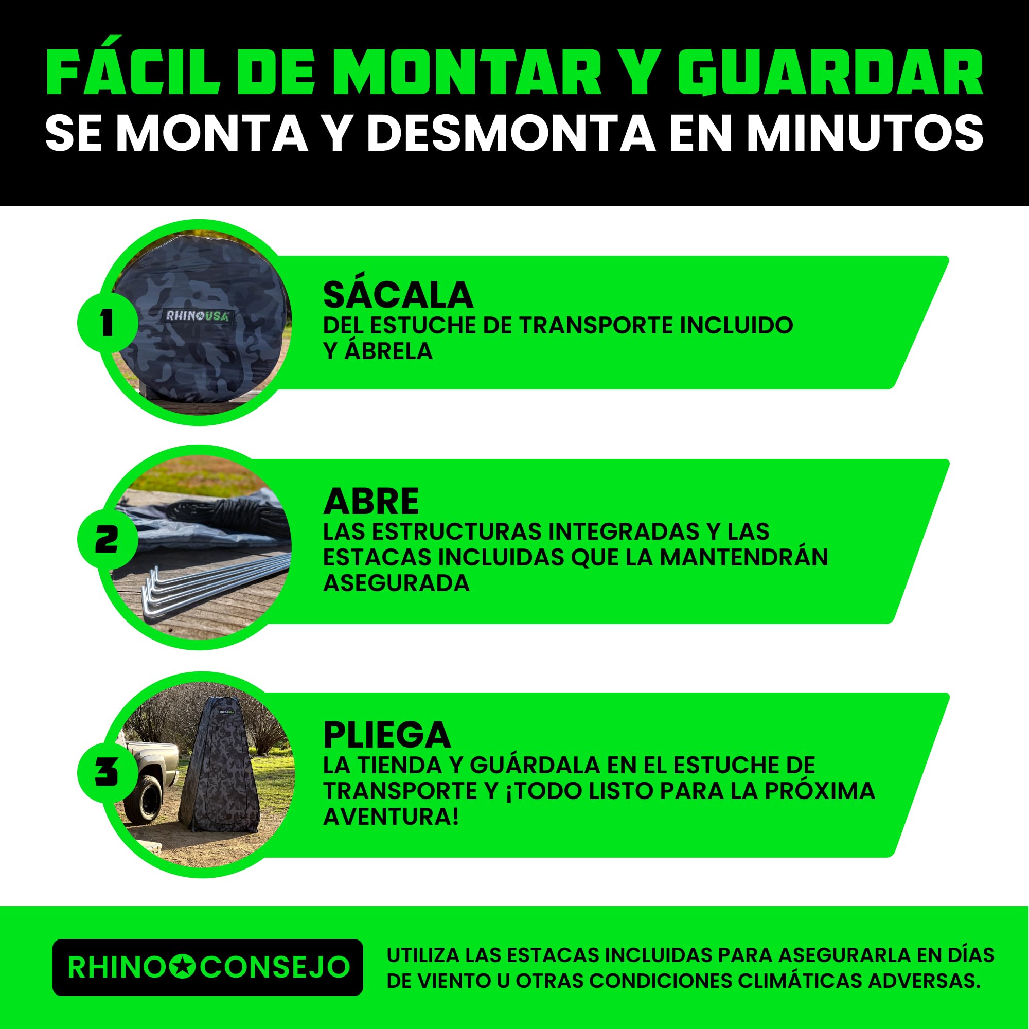 Rhino USA Tienda de Privacidad Emergente - Vestuario Inodoro Portátil para Acampar - Tienda de Ducha Aire Libre - Refugio contra Lluvia para Playa y Camping Ligera Resistente Instantánea para Llevar